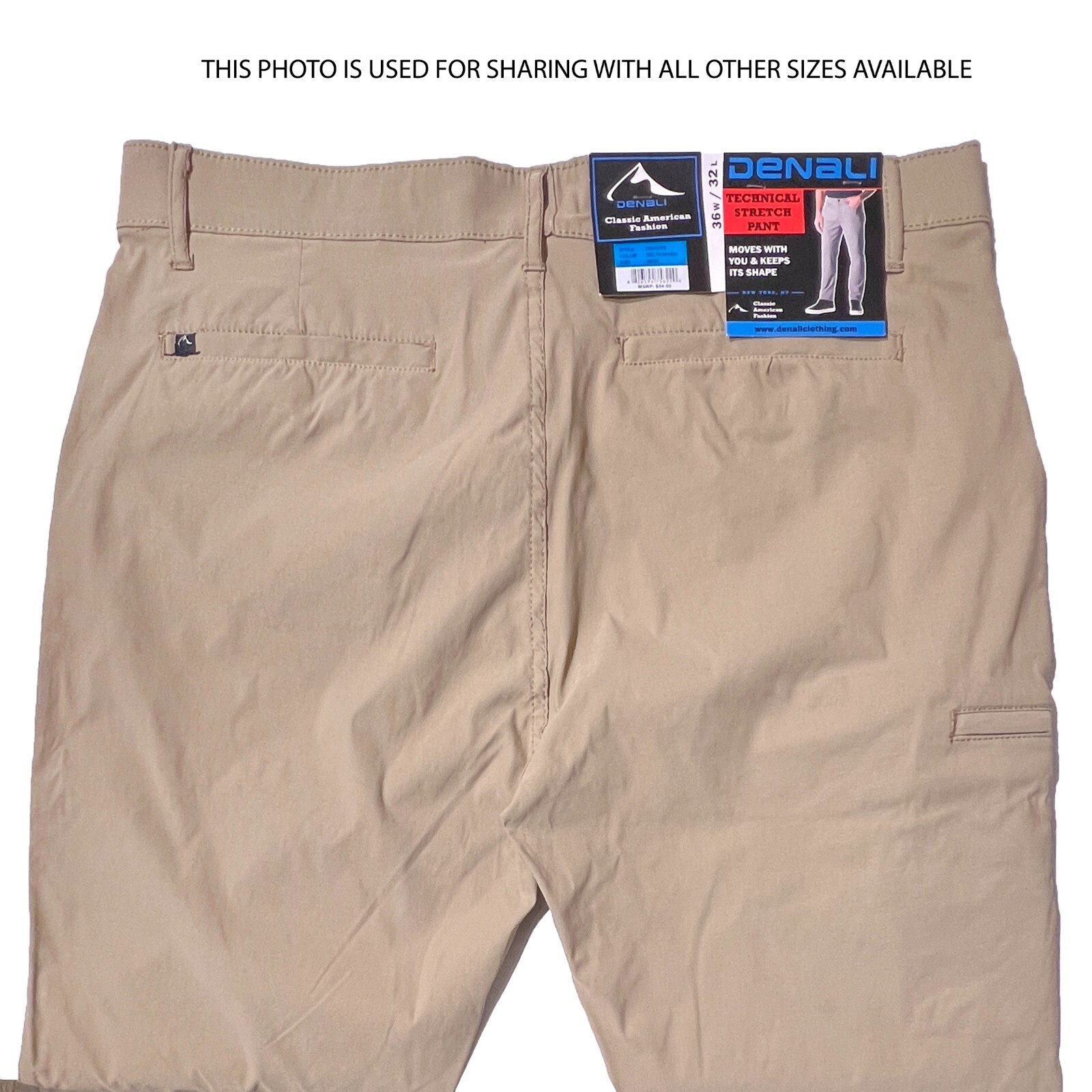 NWT Denali Men’s Technical Stretch Pants Elastic Waist Straight Delta Khaki