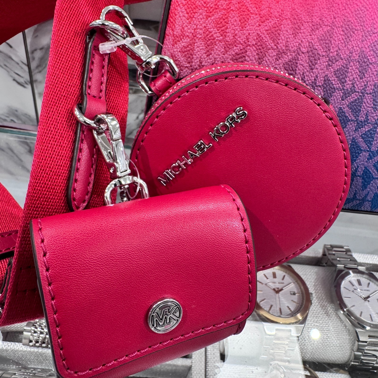 Michael Kors Jet Set Travel S Crossbody Tech 3in1 Bag Dark Raspberry color shift