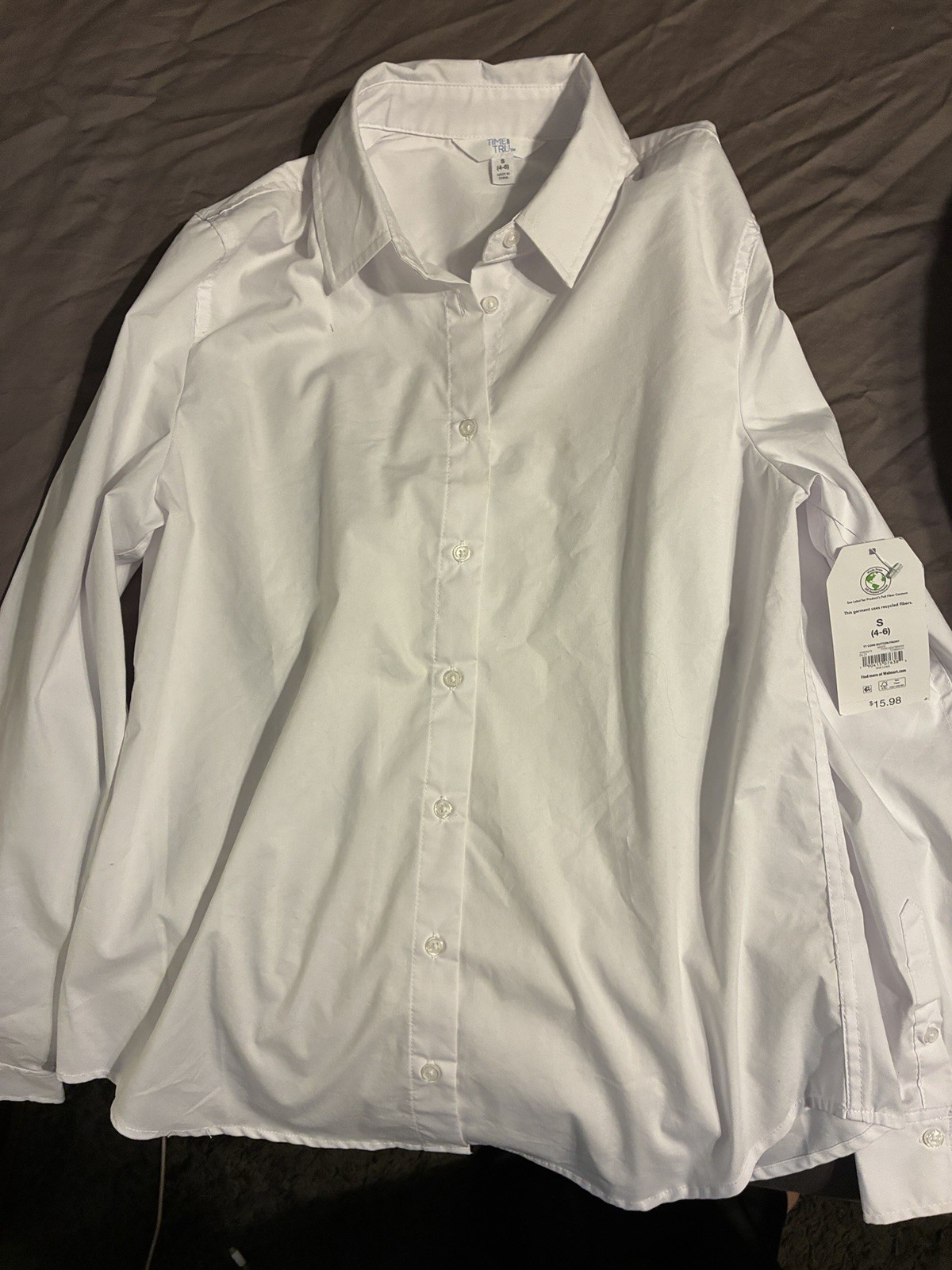 Time and Tru Women’s White Collared Button-Up Shirt Long Sleeve Size S (4-6)