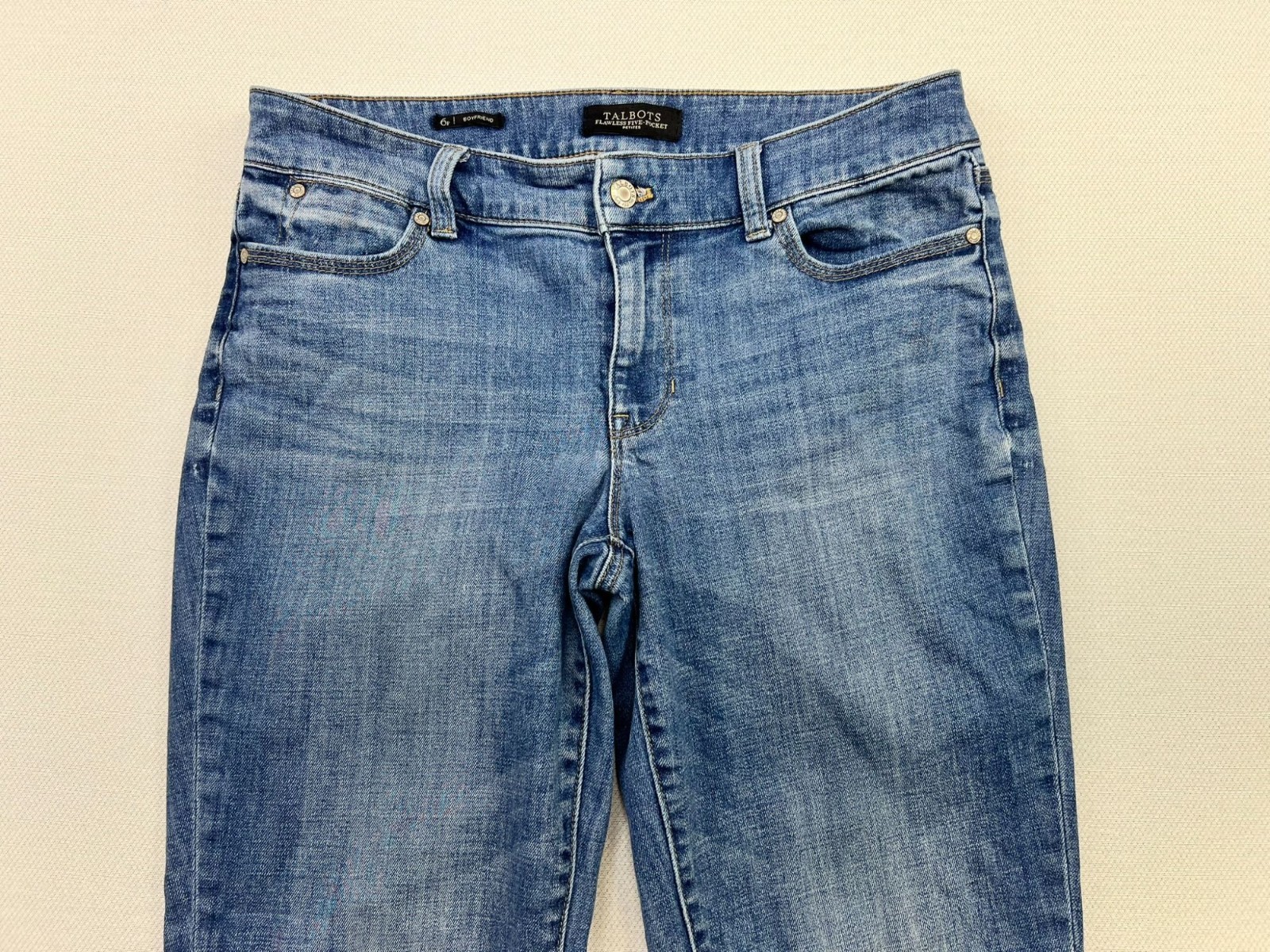Talbots Womens Flawless Five-Pocket Boyfriend Jeans Stretch Denim Size 6P Blue