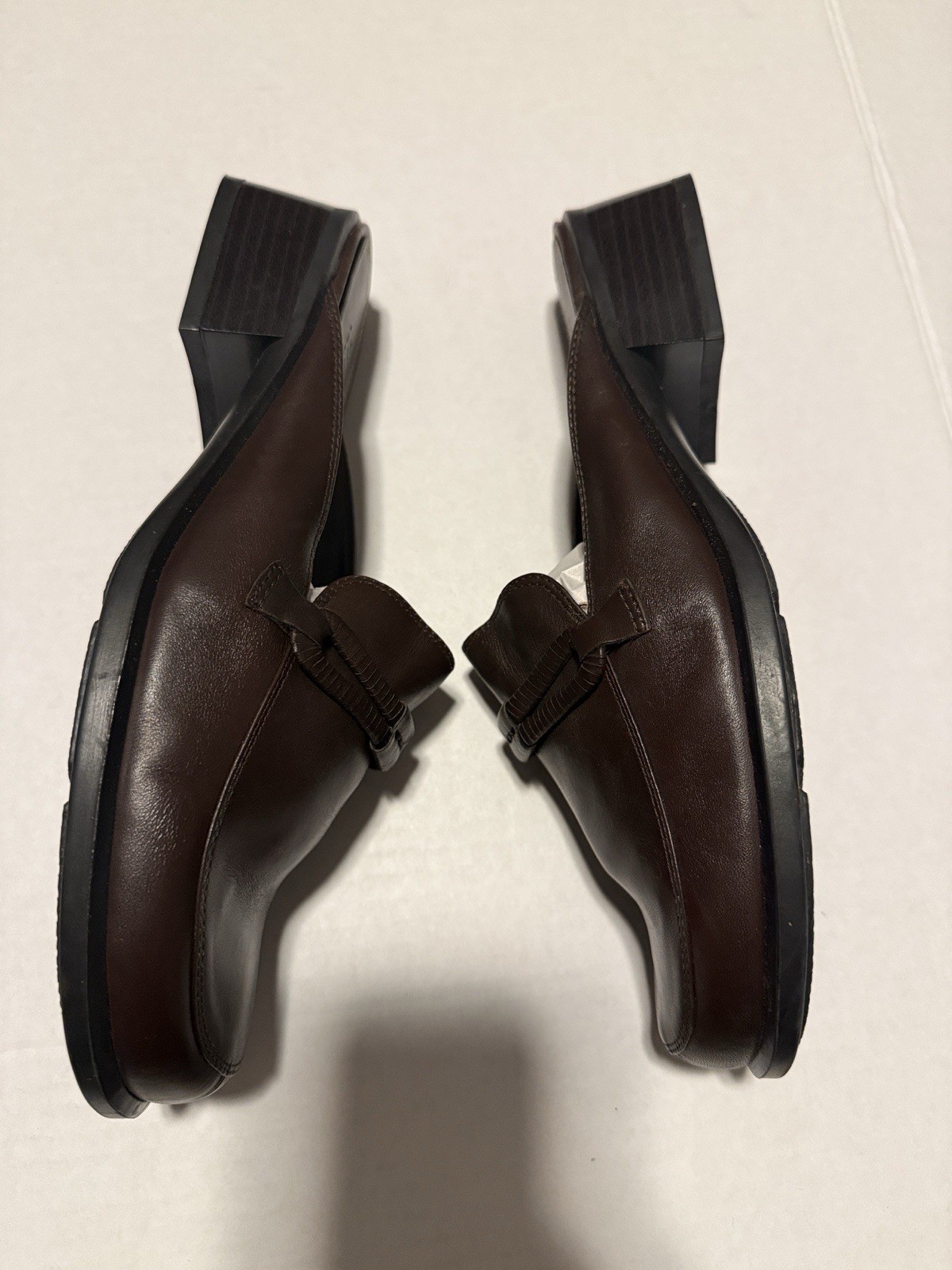 Villager Brown Leather Bow Square Toe Slip-On Mule Block Heel Women’s 8 M