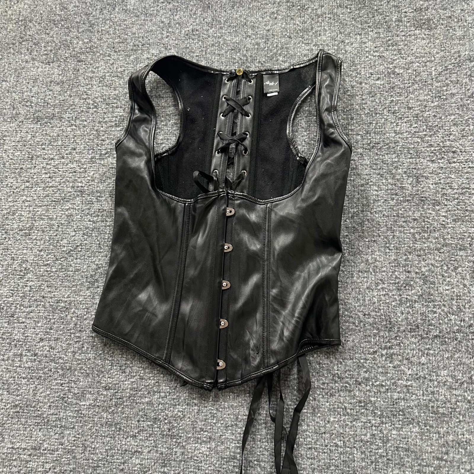 Alivila.Y Fashion Corset Vest Womens Size M Black Faux Leather Lace Up Goth Edgy