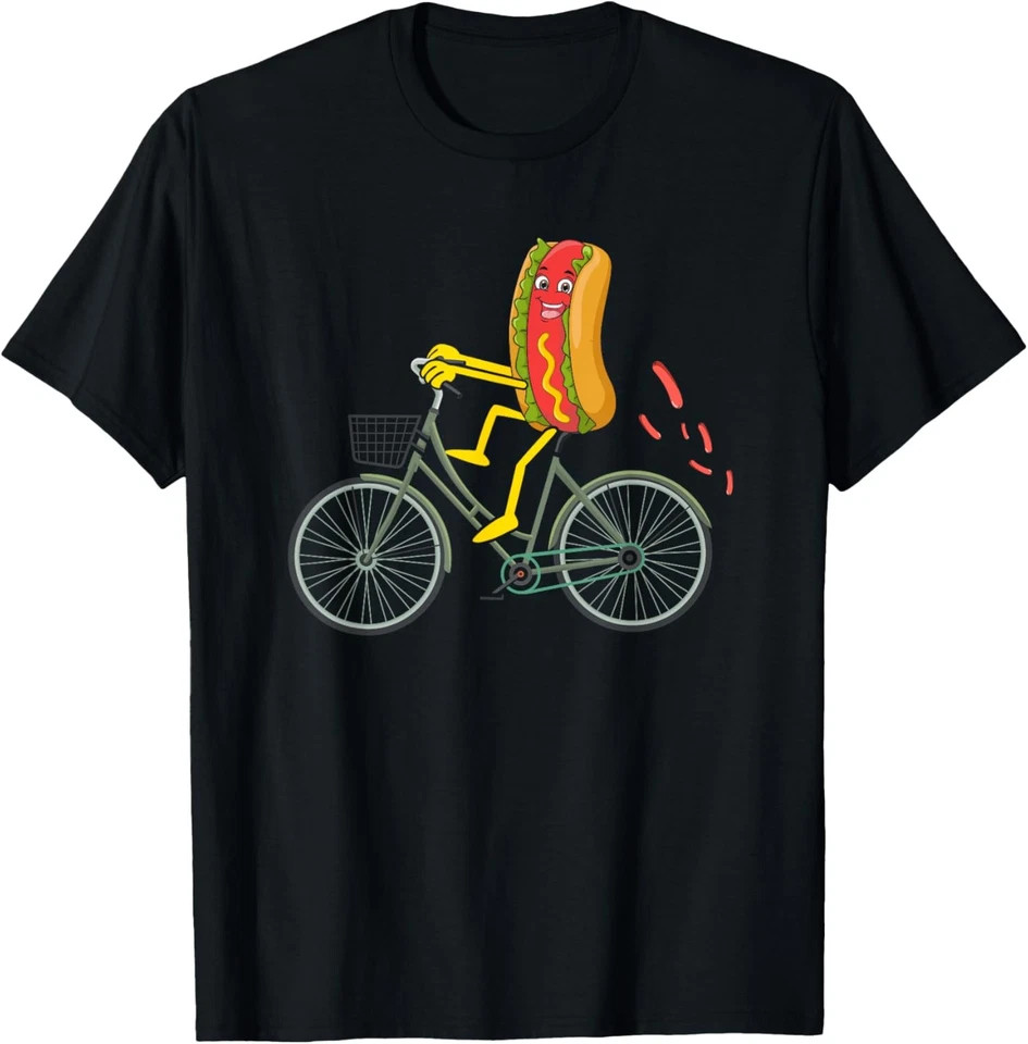 Hot Dog Riding Bike Bicycle Cycling Black T-shirt