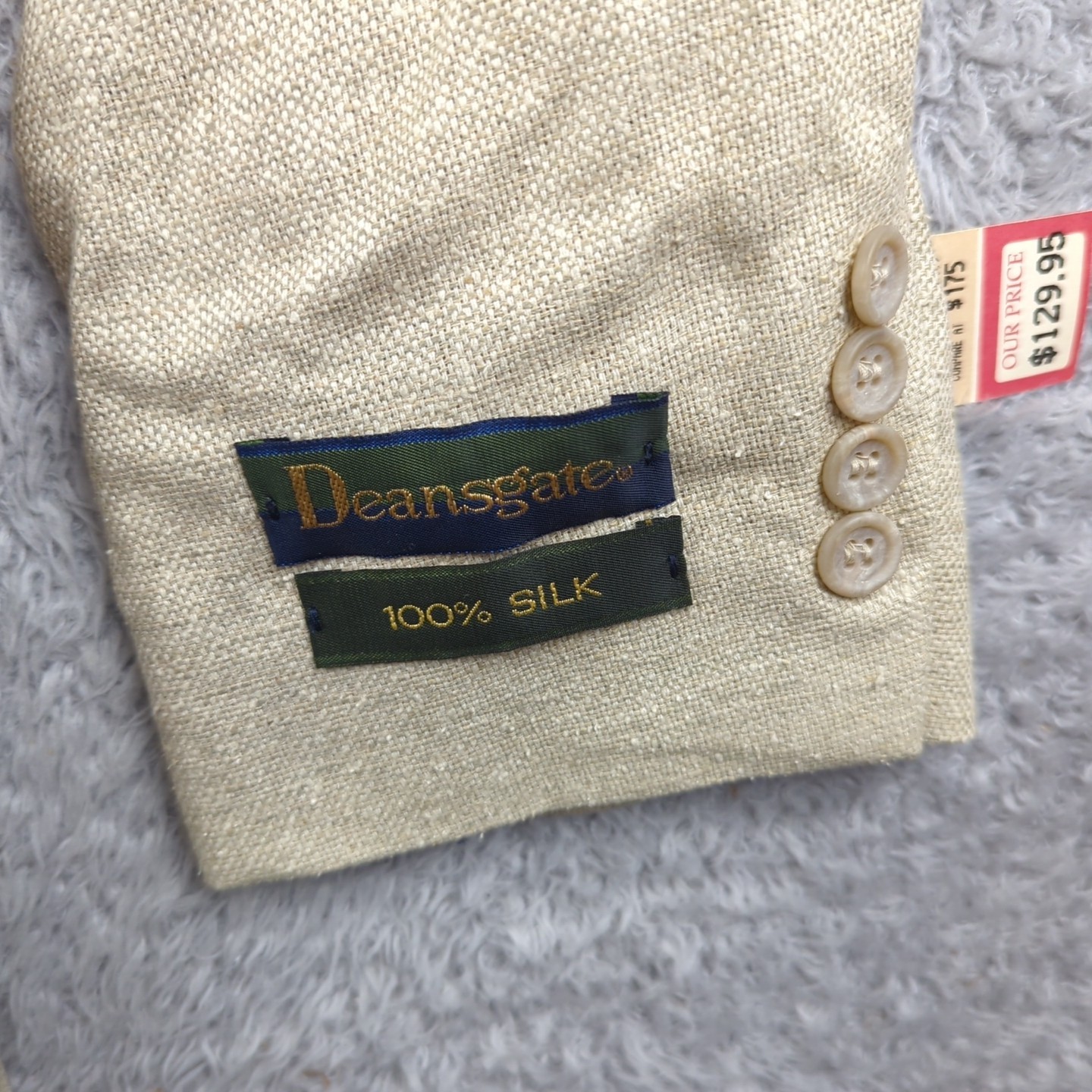 Vintage Deansgate Blazer Mens 42S Beige 100% Silk Textured Weave Sport Coat NWT