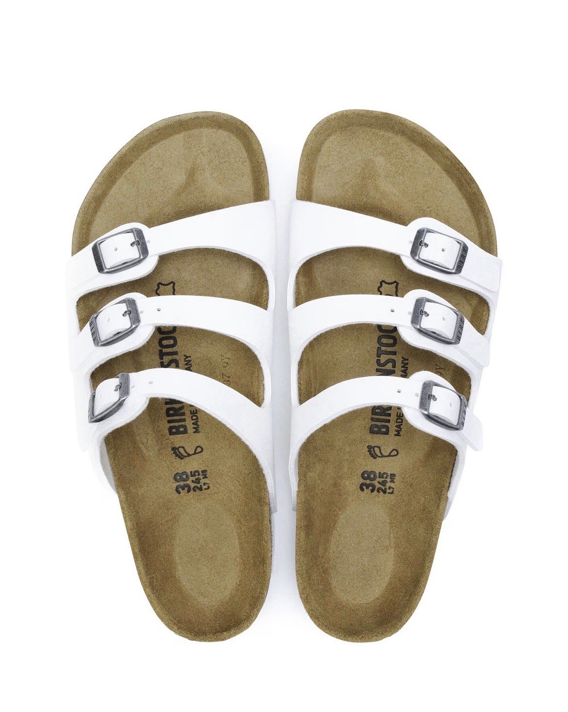 Birkenstock White Florida 3-Strap Buckle Slide Sandals Narrow Fit EU 39 US 8-8.5