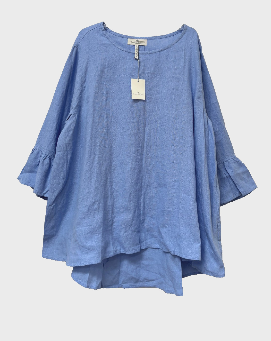 NWT Crown Linen Designs 100% Linen Tunic Top bell Slv Coastal Blue Shirt 3X 3