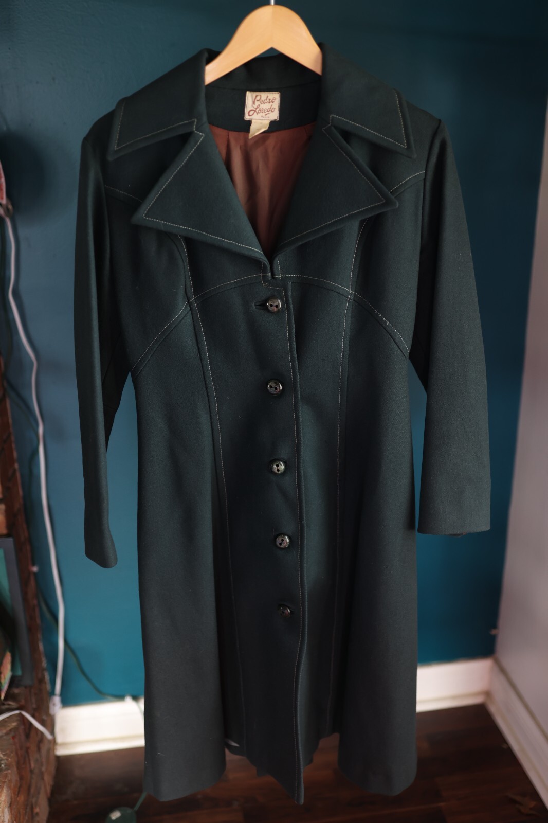 Vintage Emarald Green Pedro Loredo long pea coat with buttons Size 10