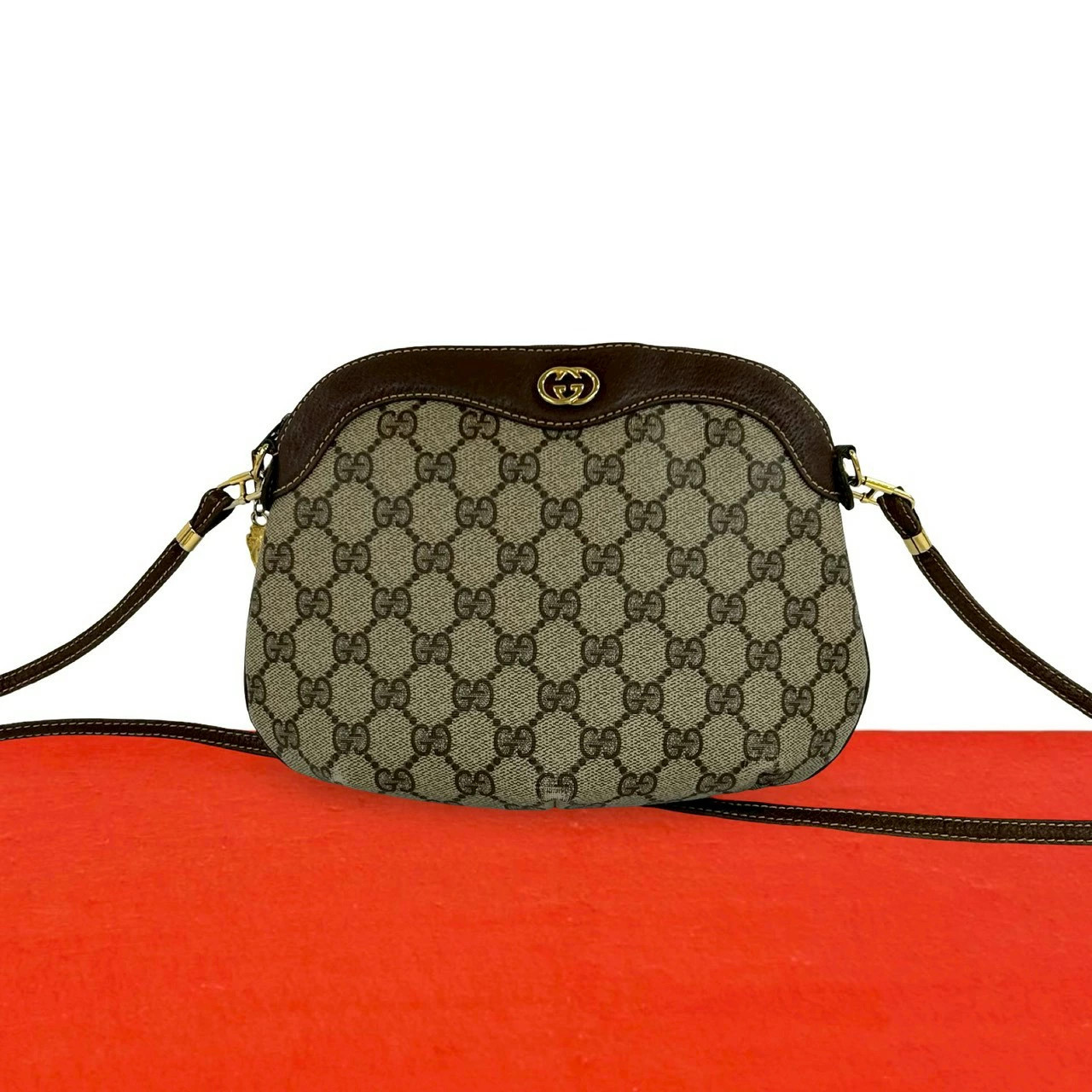 GUCCI Vintage Old Gucci GG Logo Pattern Hardware Leather Mini Shoulder Bag Brown