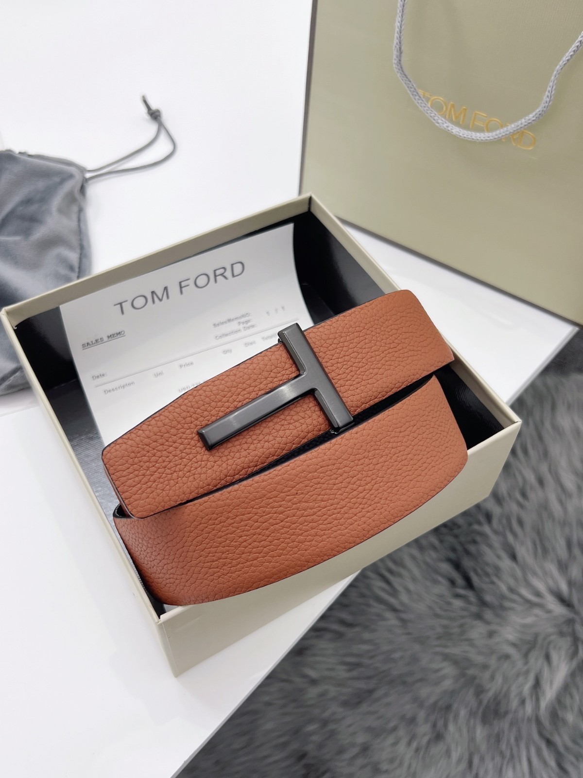 Tom Ford Belt Reversible Black T-Buckle, Brown/Black Calfskin Leather