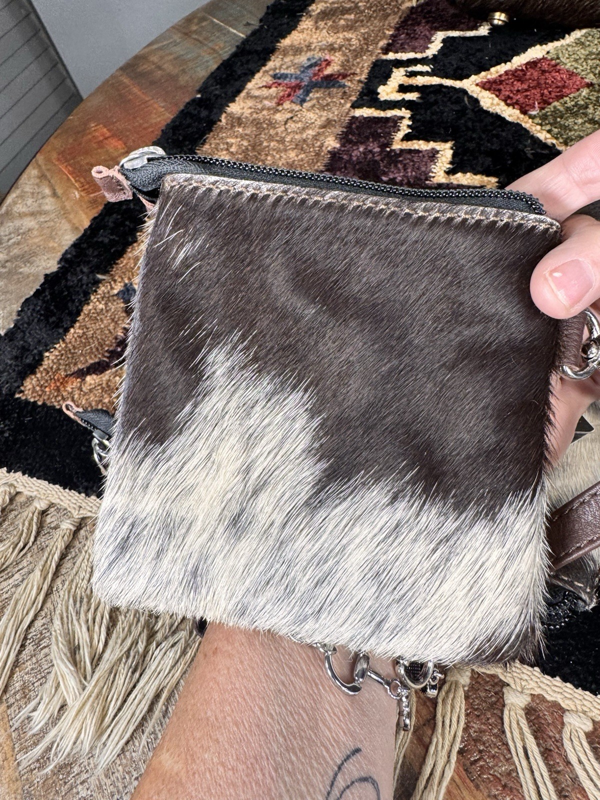 Rafter T Ranch pouches & Western Brown/White Cowhide Zip Laptop Tote