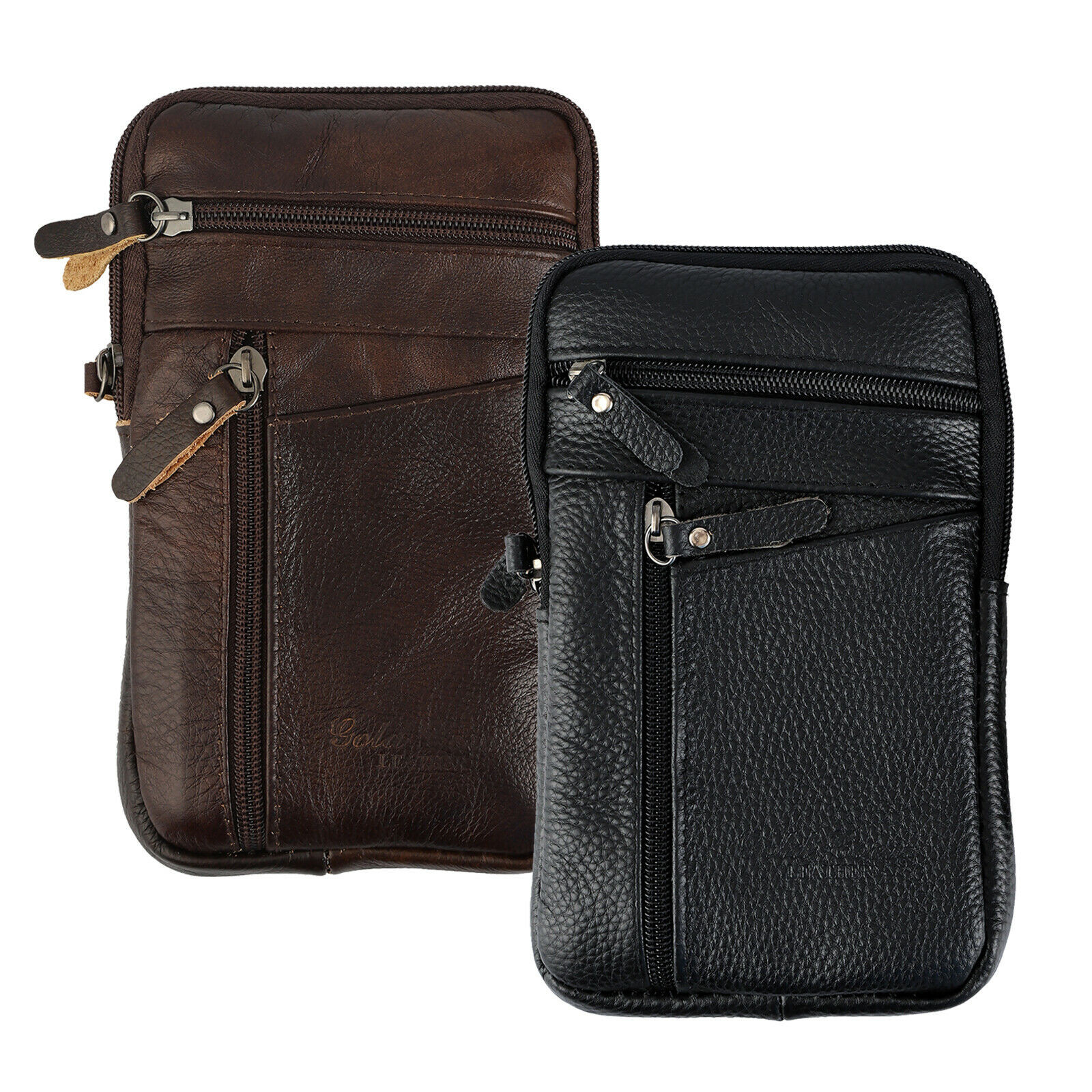 Men Leather Cell Phone Belt Bag Waist Bag Shoulder Pouch Crossbody Purse Pocket