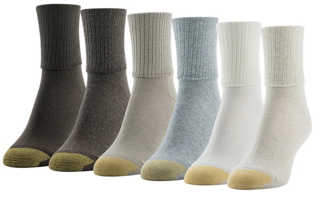 Gold Toe Edition Women’s Classic Turn Cuff Socks, 6 Pair, Shoe Size 6-9 Assorted