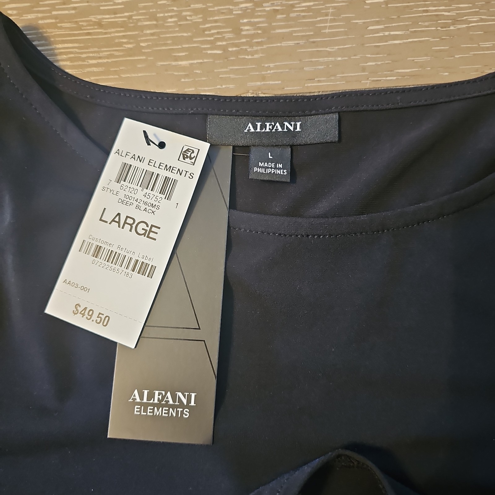 NWT Alfani LARGE Black Asymmetric Hem Tunic ¾ Sleeve