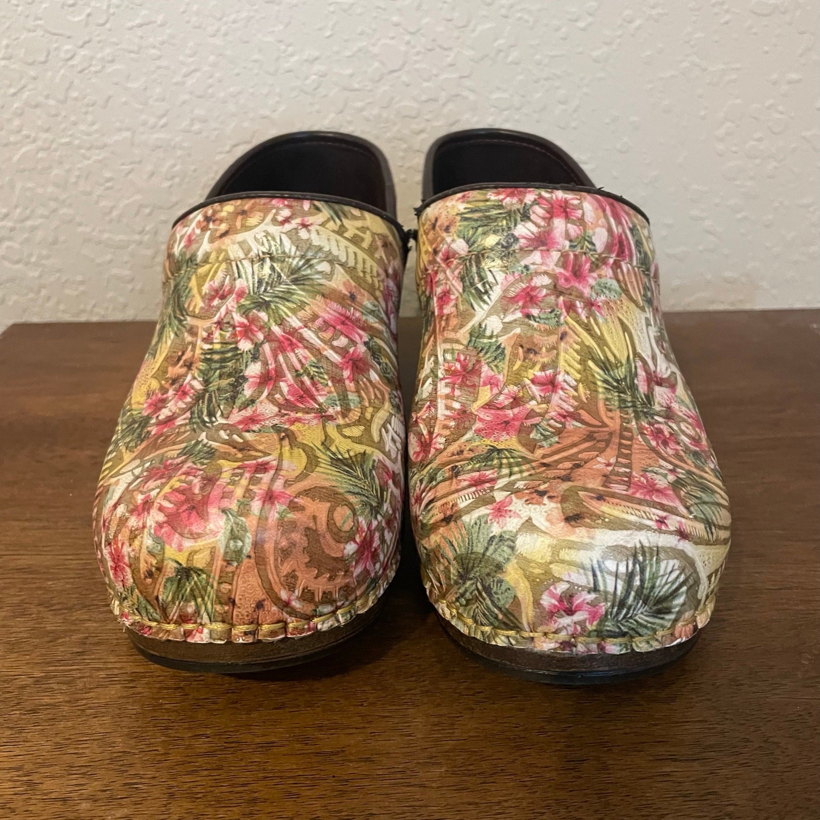 Dansko tropical print clogs