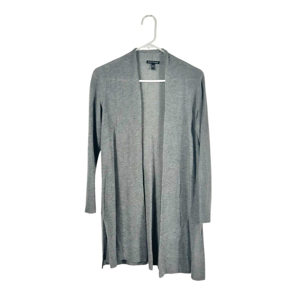 Eileen Fisher Gray Merino Wool Open Front Cardigan Size XS