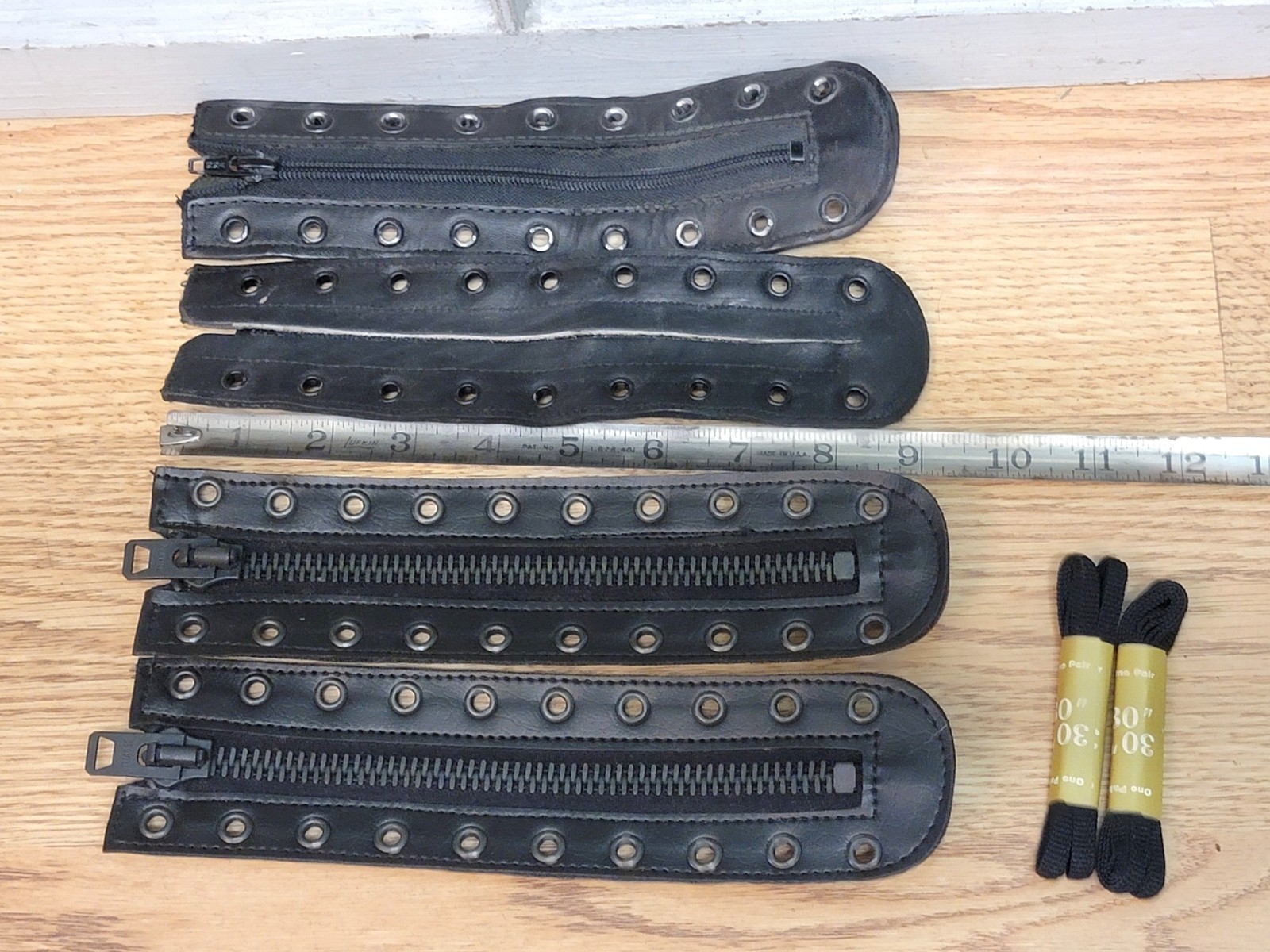 2 Pair Vintage Zip-It Black Leather 9 & 10 Eyelet Boot Zipper Lace-In Inserts