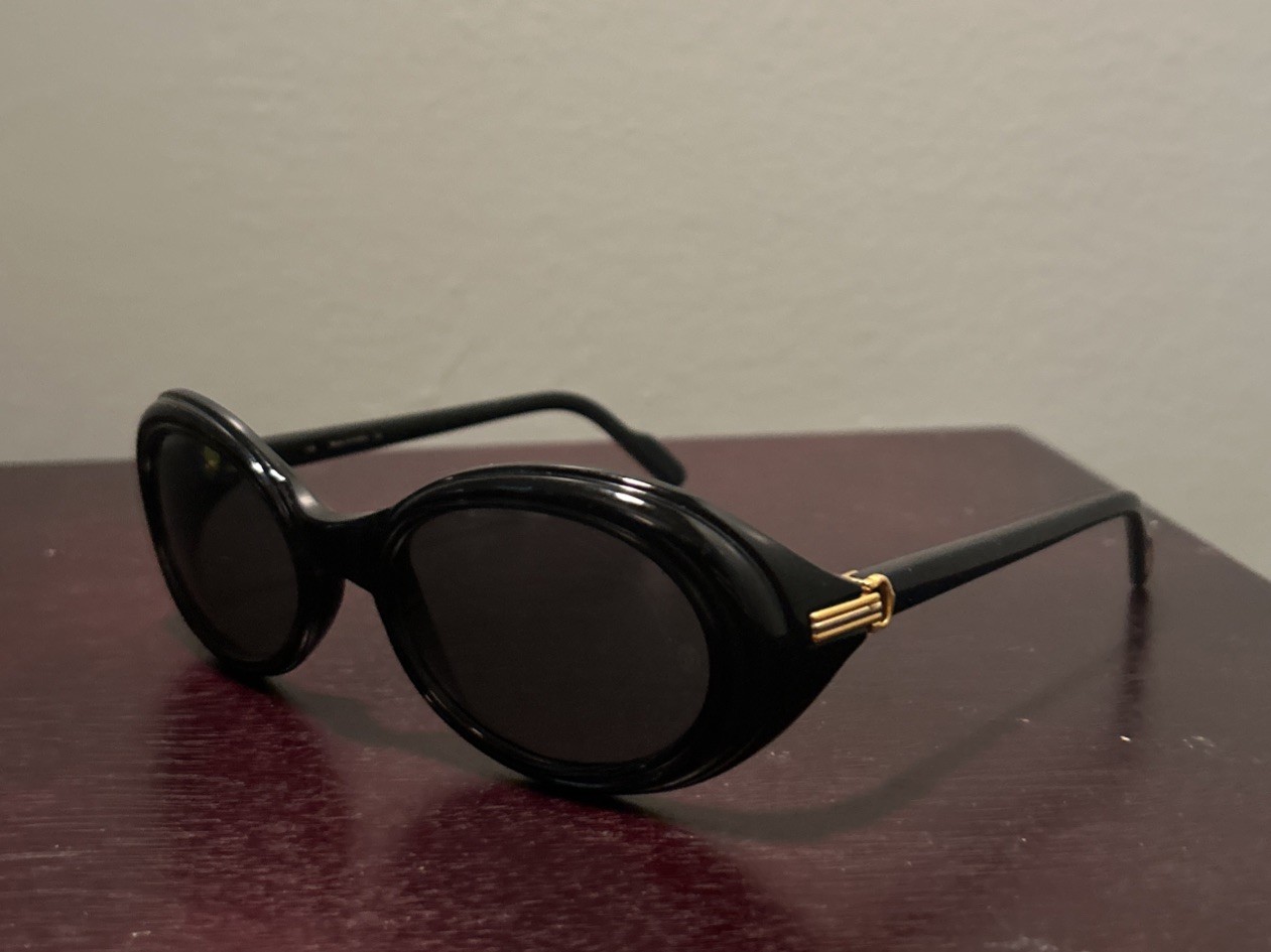 Vintage Cartier Frisson Black Acetate Gold-Plated Designer Sunglasses 1990s EUC