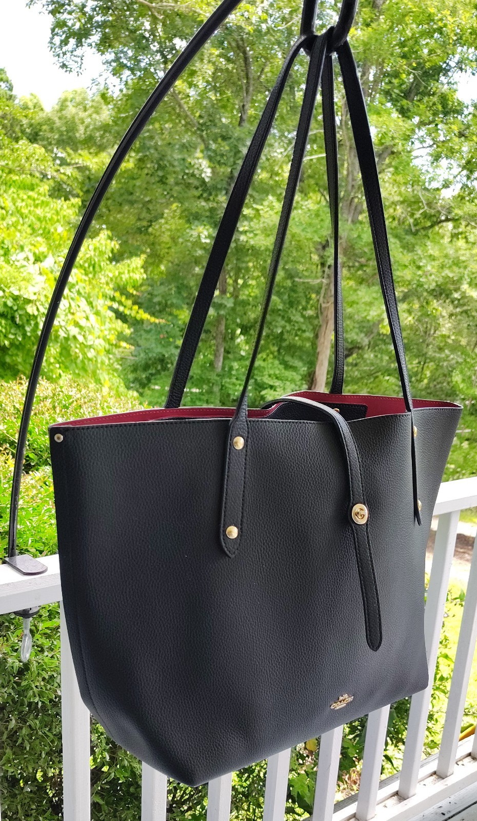 Coach LARGE 58849 Black Market Leather Turnlock Tote/Shoulder Bag