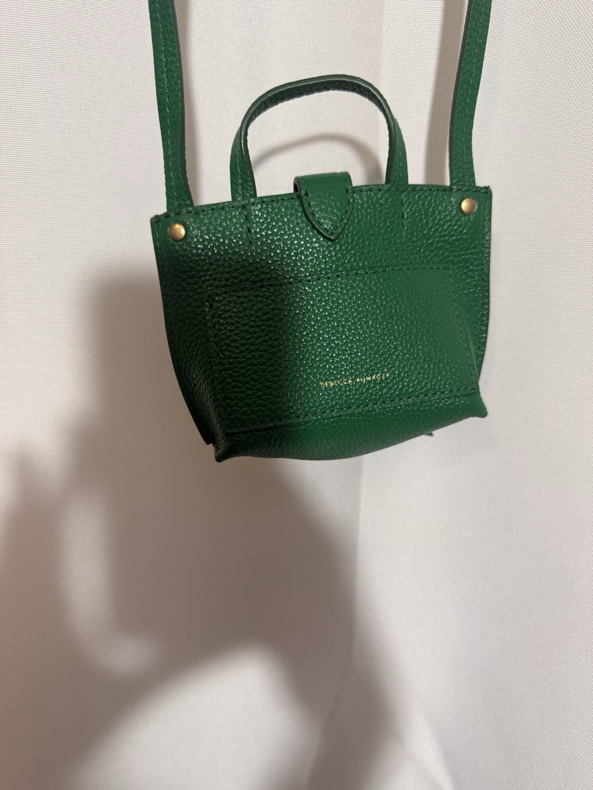 Rebecca Minkoff Green Mini Crossbody Bag Top Handle Detachable Strap Gold HW