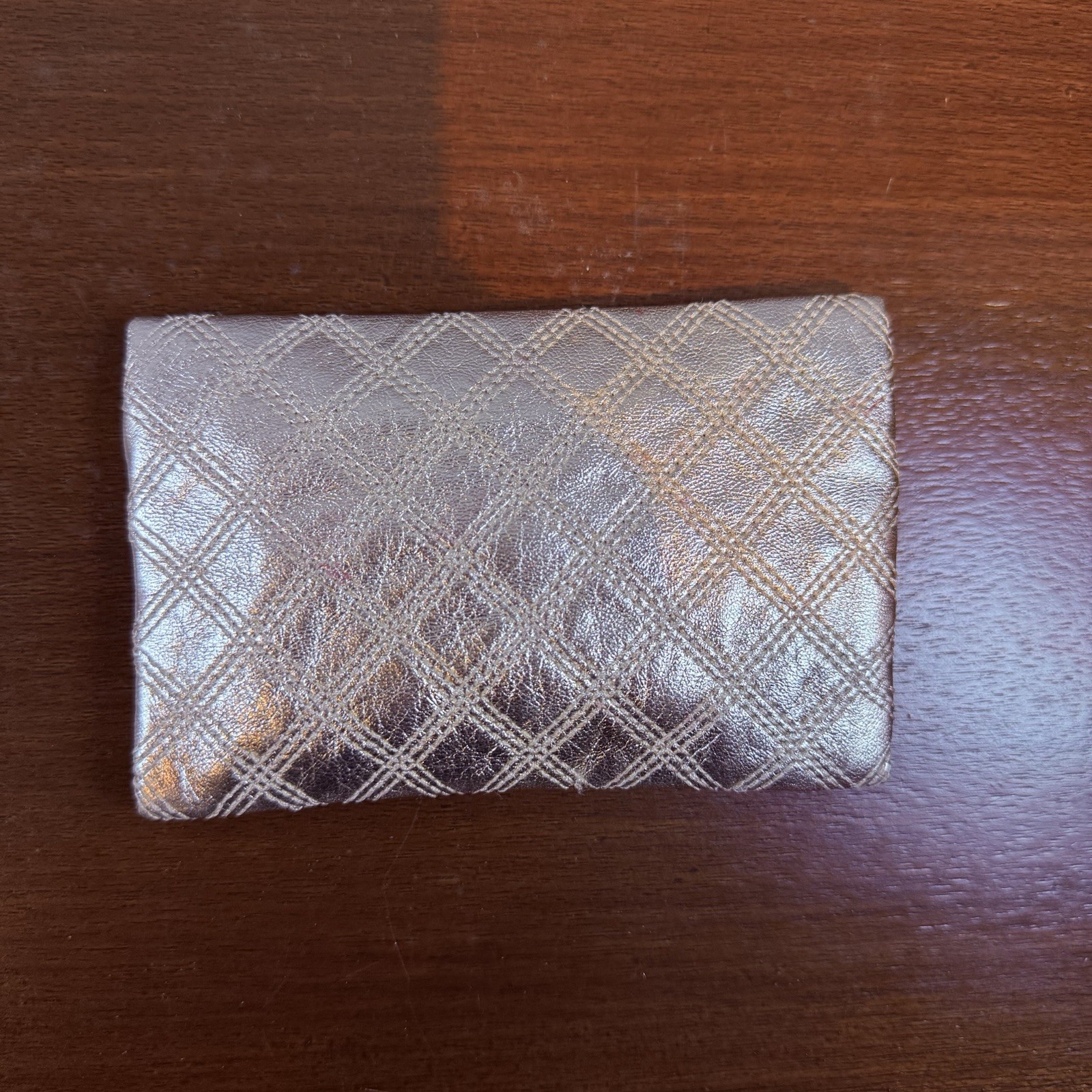 Oroton Quilted Gold Leather Coin Purse Small Zip Key Wallet Pouch Quality