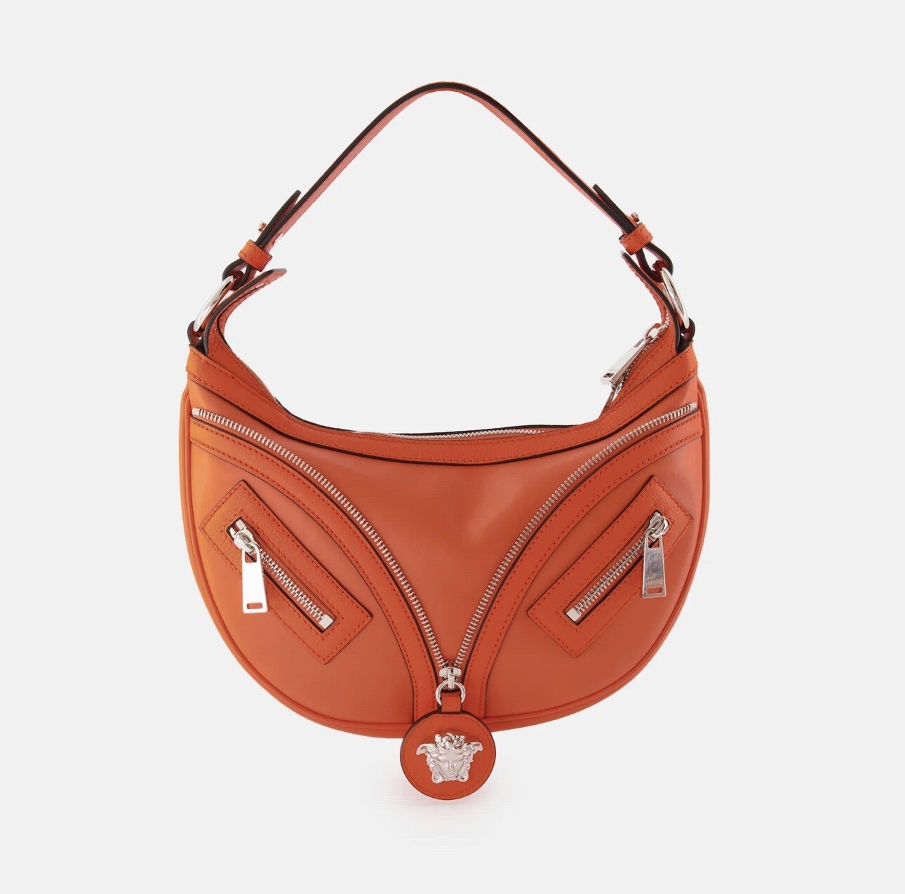 NWT $1925 Versace Silver Medusa Head Calf Leather Small Orange Hobo Bag 1007680