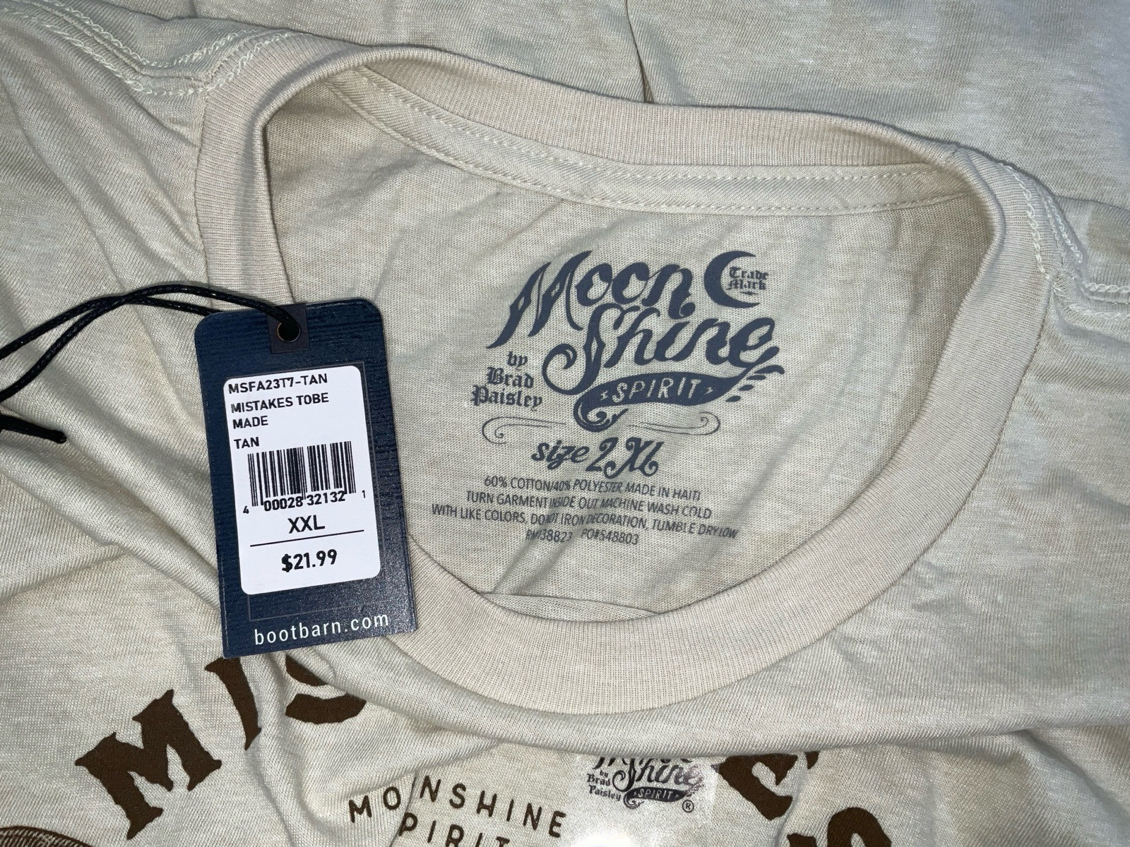 NWT Men Brad Paisley Moon Shine Spirit Mistakes To Be Made Rodeo T-shirt Tan XXL