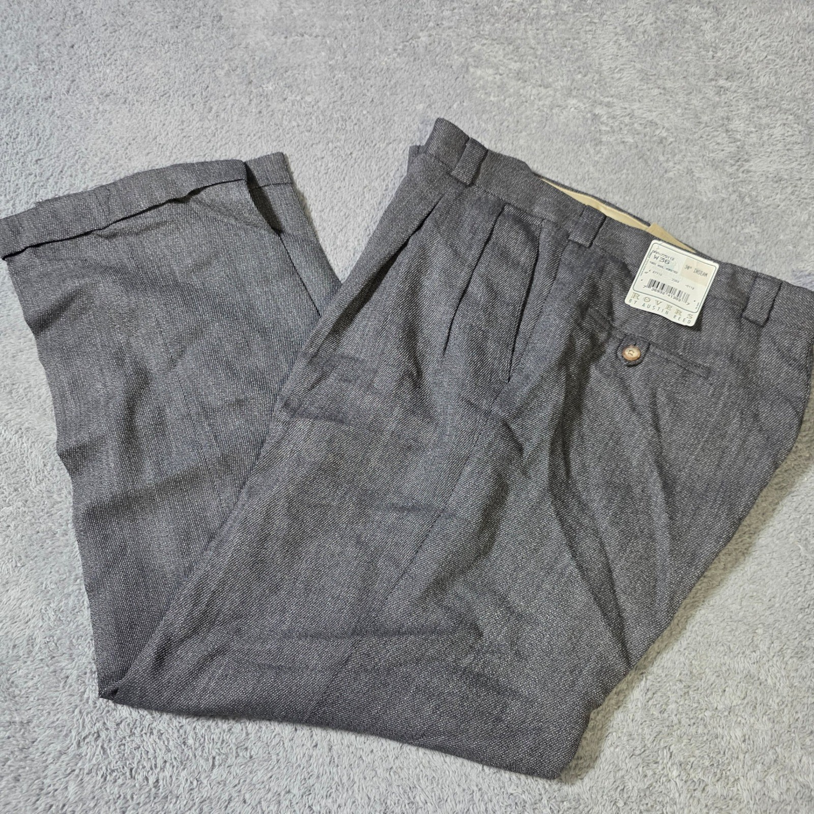 Austin Reed Mens 36×30 Rovers Pleated Wool Worsted Trousers Grey Cuffed Vintage