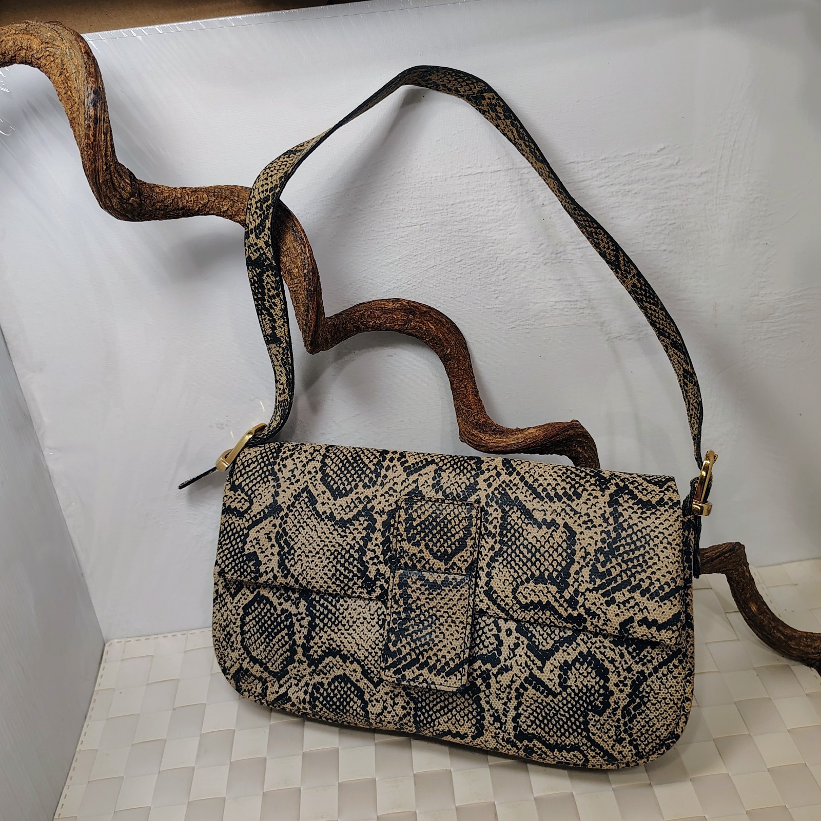 OHH! ASHLEY Leather Snakeskin Print Unique Design Handbag Purse-made in USA
