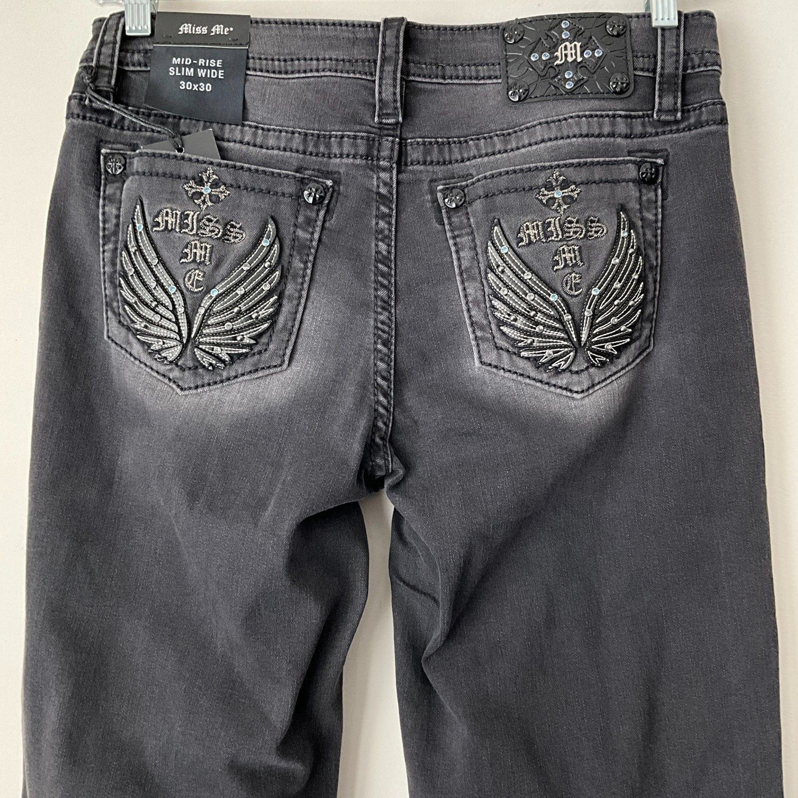 Miss Me Black Slim Mid-Rise Slim Wide In Grey 30