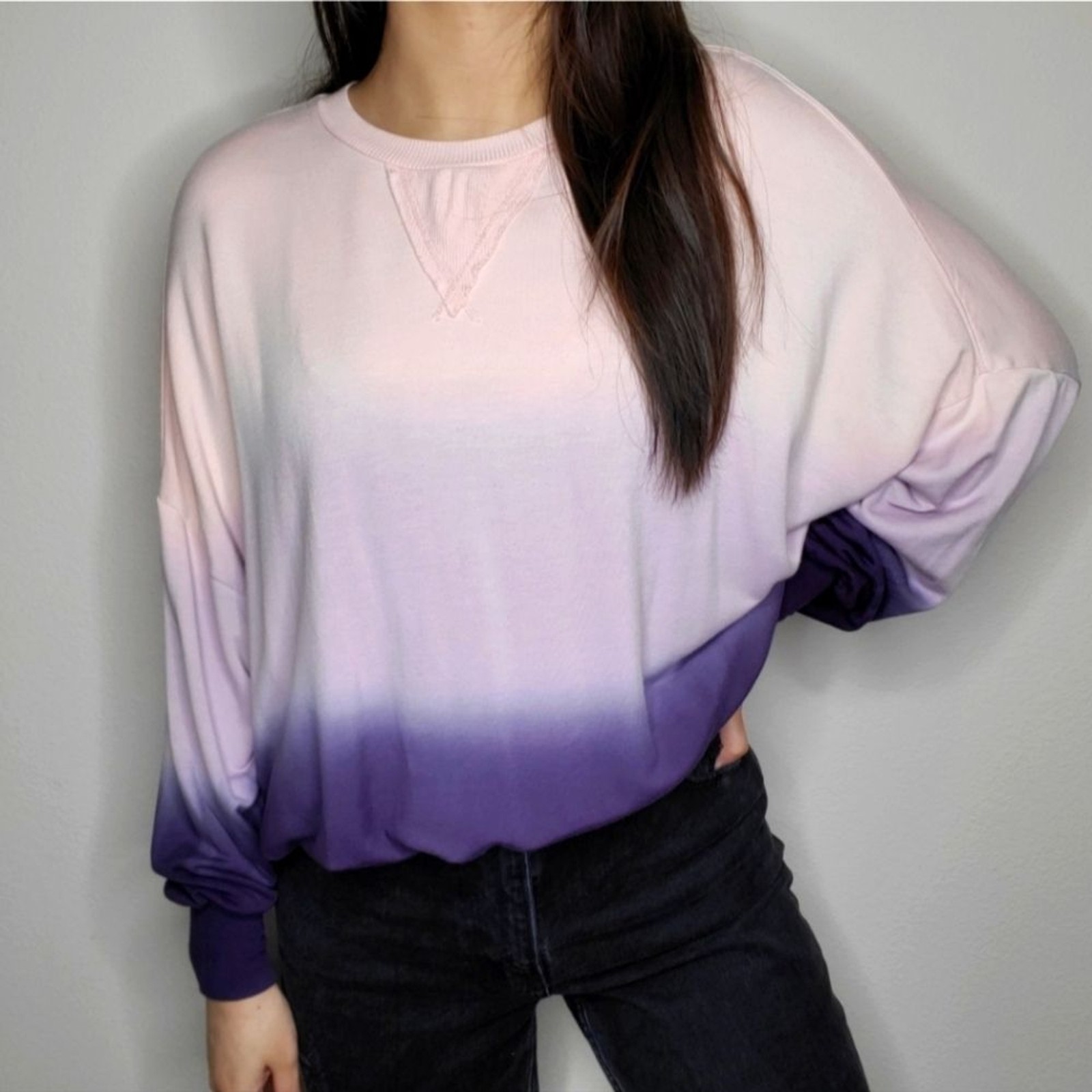 Young Fabulous & Broke Juliette Pink Ombre Dolman Pullover Crewneck Sweatshirt