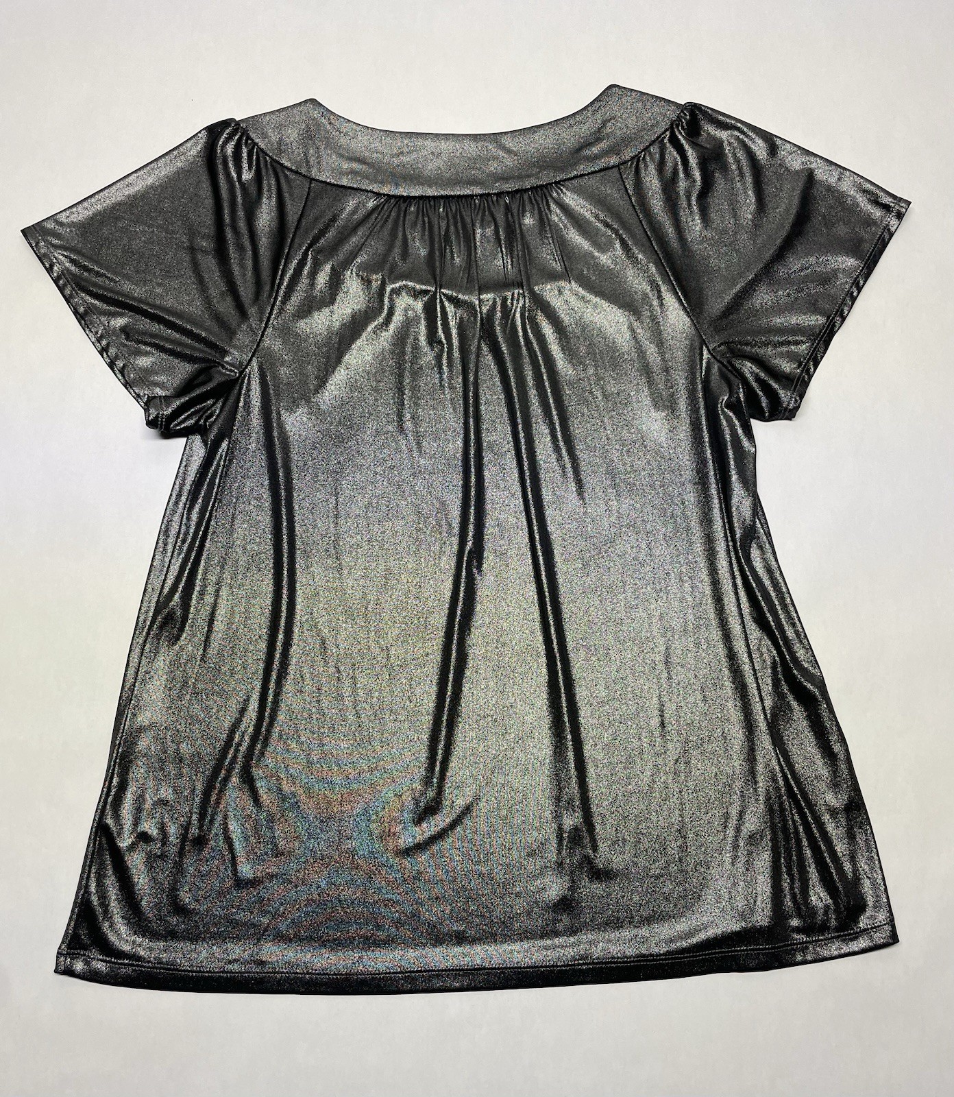 Silver Metallic Liquid Knit Flutter Sleeve Top Size L Y2K Cyber Fairy Whimsigoth