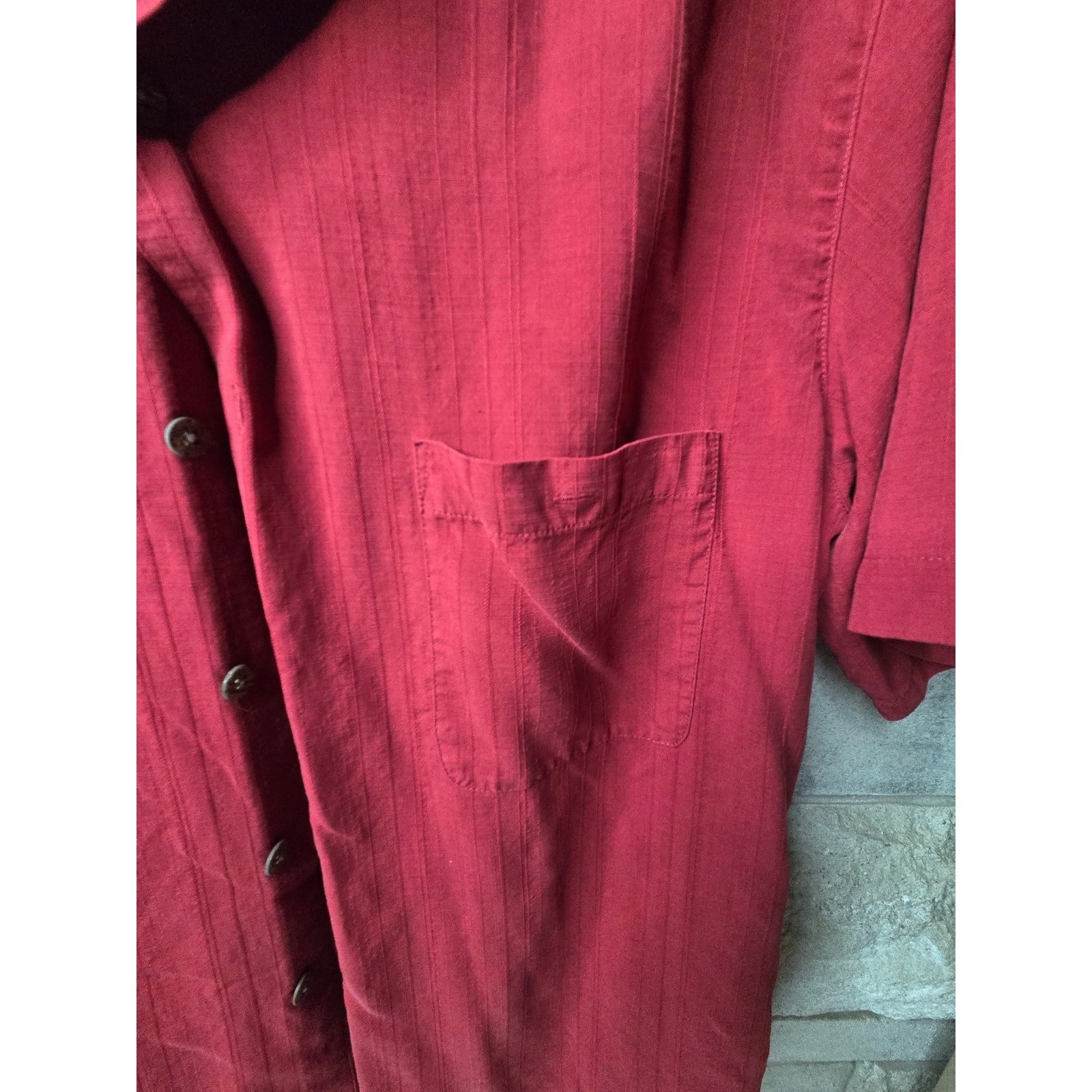 Caribbean Mens Red 100% Silk Short Sleeve Button Down Camp Shirt Pineapple Large