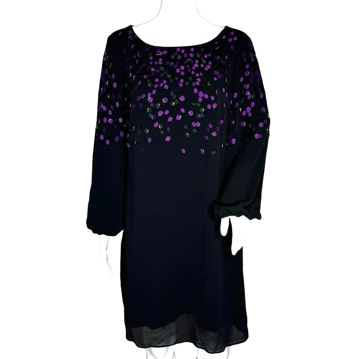 Belle Badgley Mischka Dress Womens 8 Black Purple Geometric Beaded Shift Party