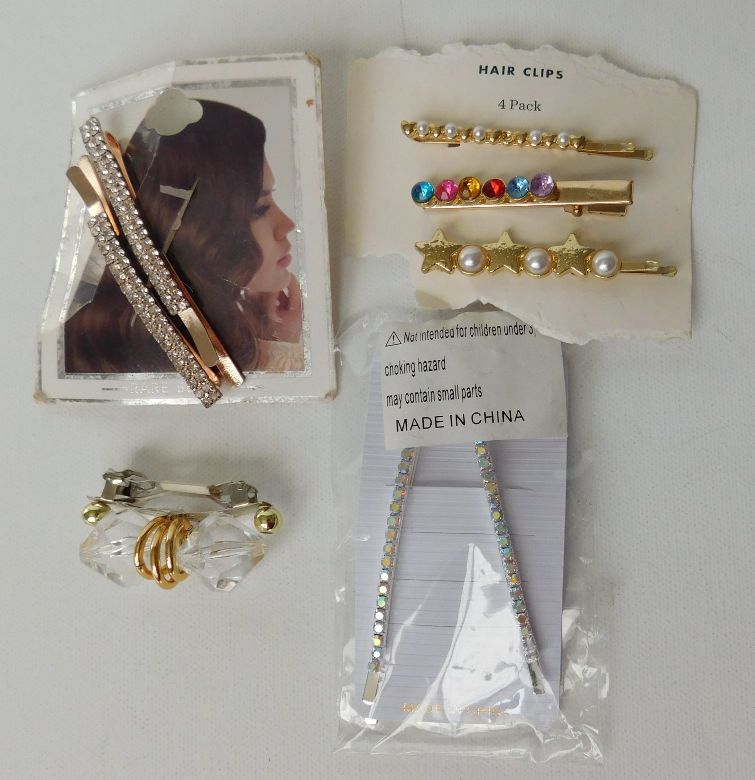Mixed Hair Accessory Lot clips barrettes Spin pins bands – Rhinestones Pearls
