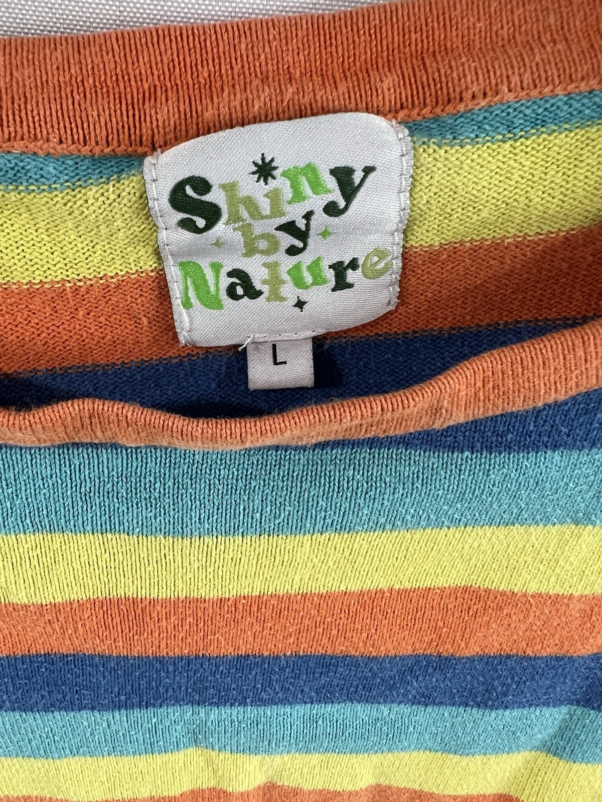 Shiny By Nature Striped Knit Top Large Colorful Cotton 1970s Retro Tomboy Hippie