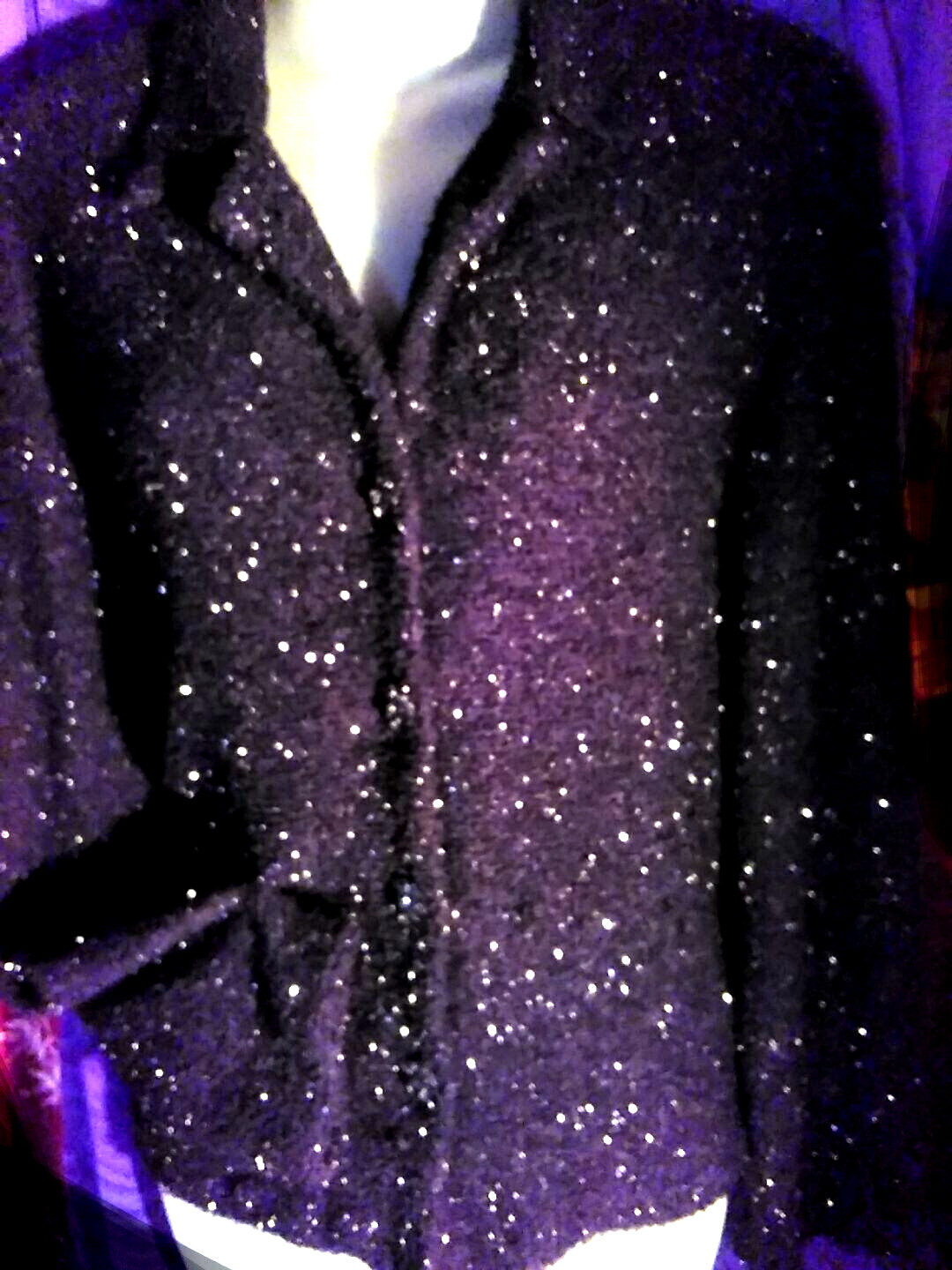 “SPARKLY” BLACK KNIT COLLARED LAPEL CARDIGAN