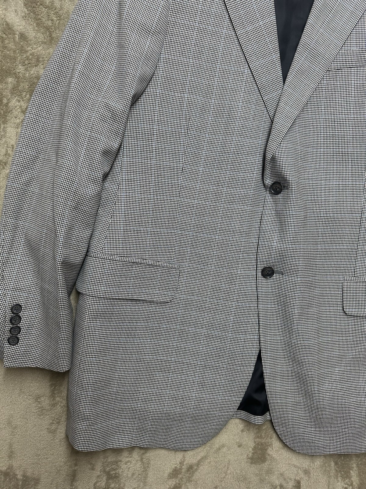 Lands’ End Blazer Men’s 43L Gray Hondstooth Wool 2-Button Gold Button Sport Coat