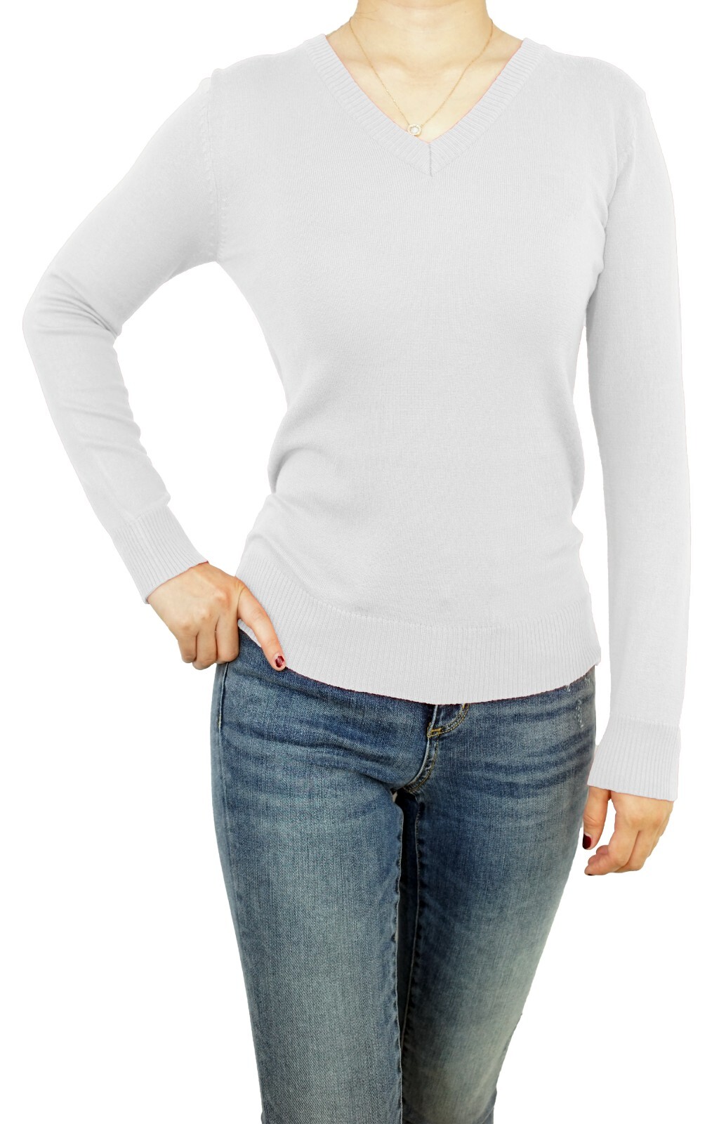 Women Pullover V-Neck Fitted or Loose Casual Jumper Sweater Soft Knitted