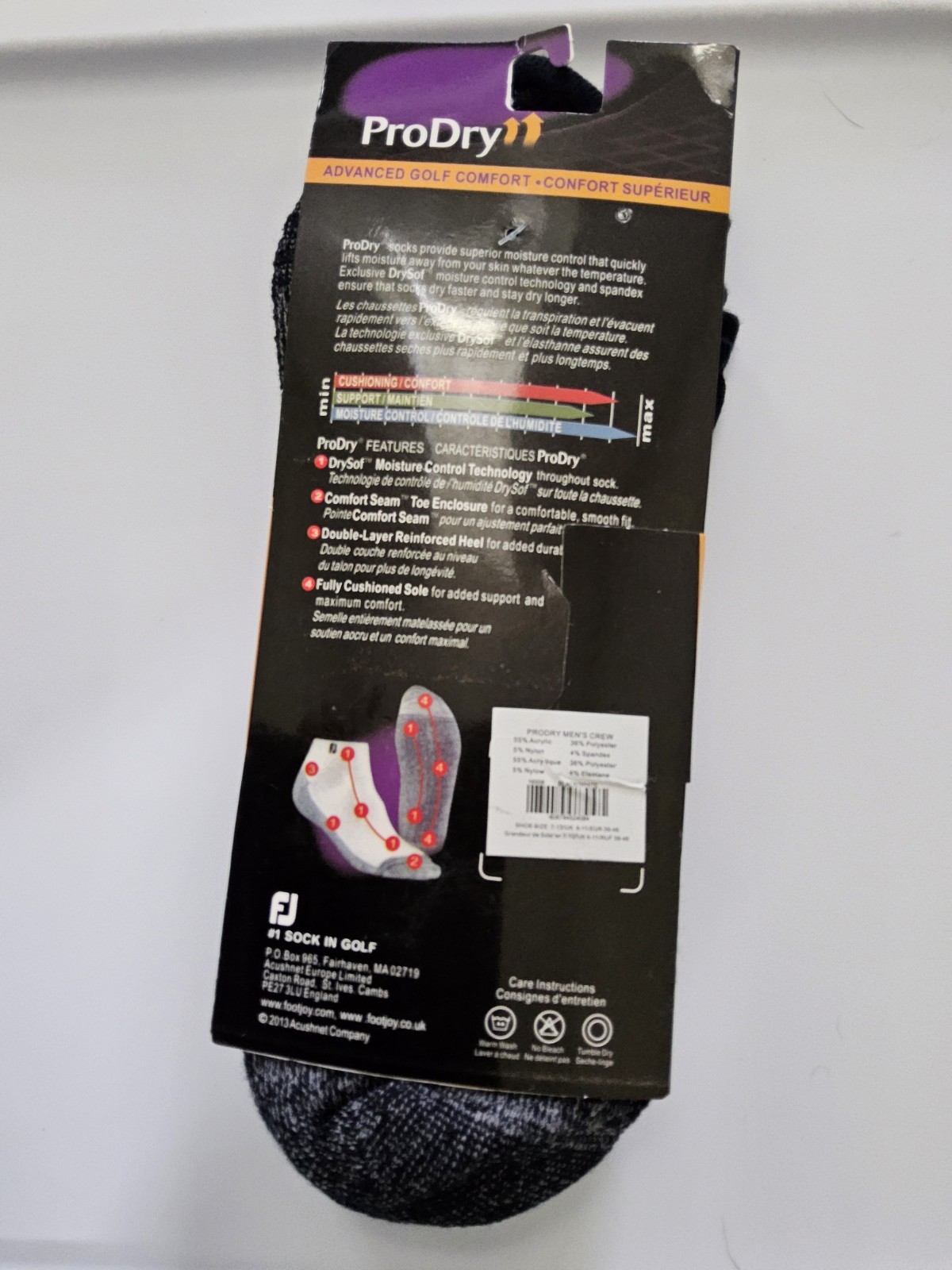 FootJoy Men’s ProDry Advanced Golf Comfort Socks Cushioned 2 Pairs Ankle 12-15