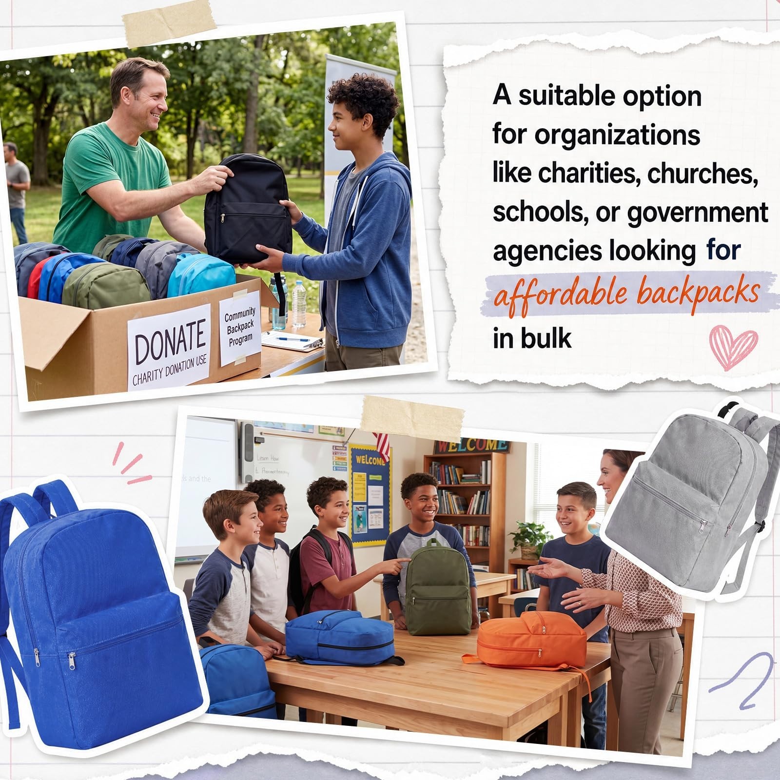 8 Pack 17″ Kids School Backpacks – Assorted Colors, Bulk Bookbags for Students