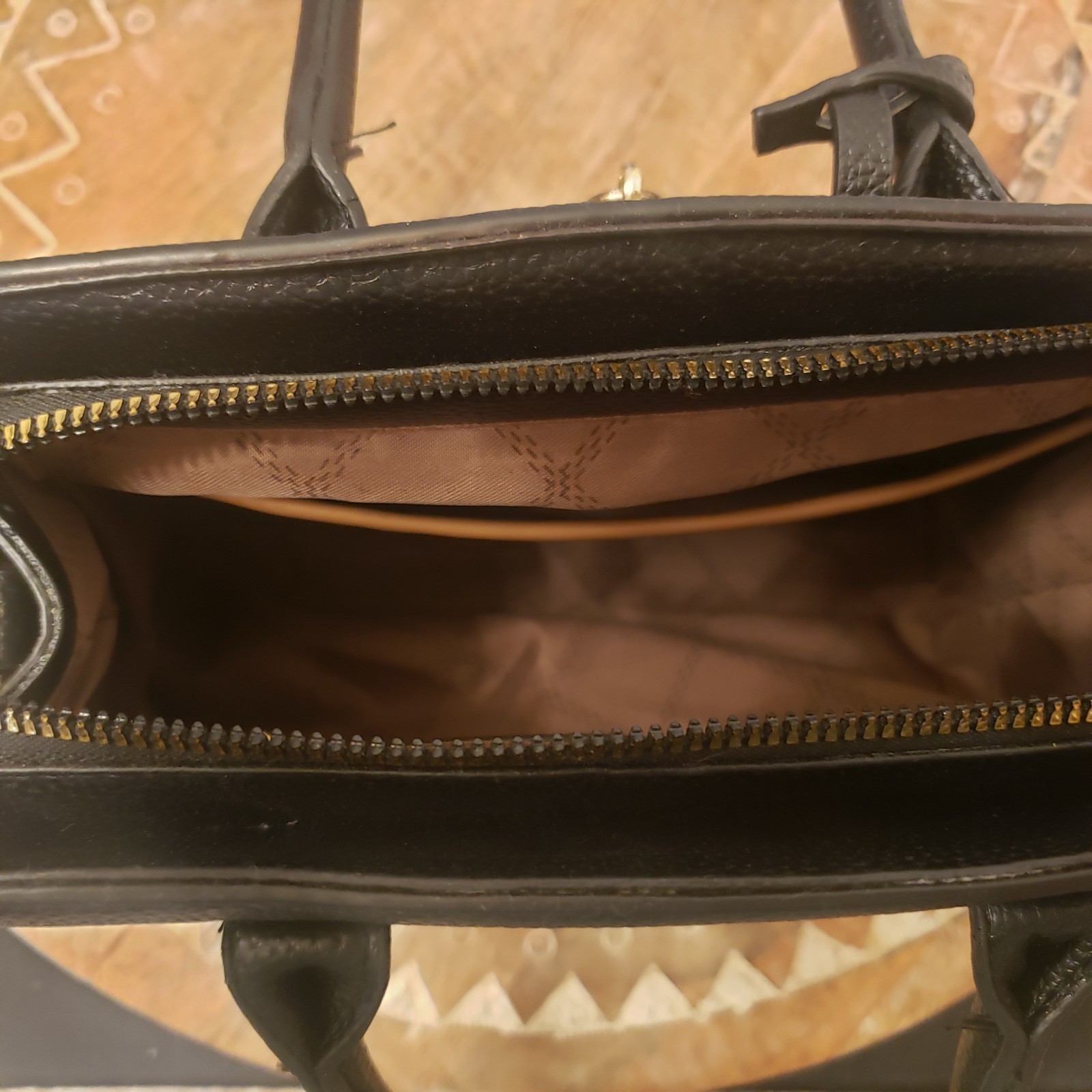Black Satchel Handbag with Padlock and Gold-tone Hardware