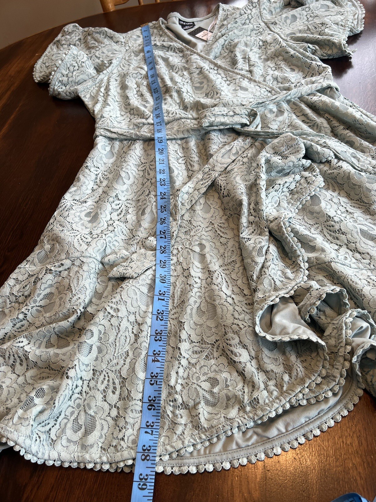 City Chic NWT Sweet Love Lace Wrap Dress Women’s Plus M/18 Sea Foam Green Short