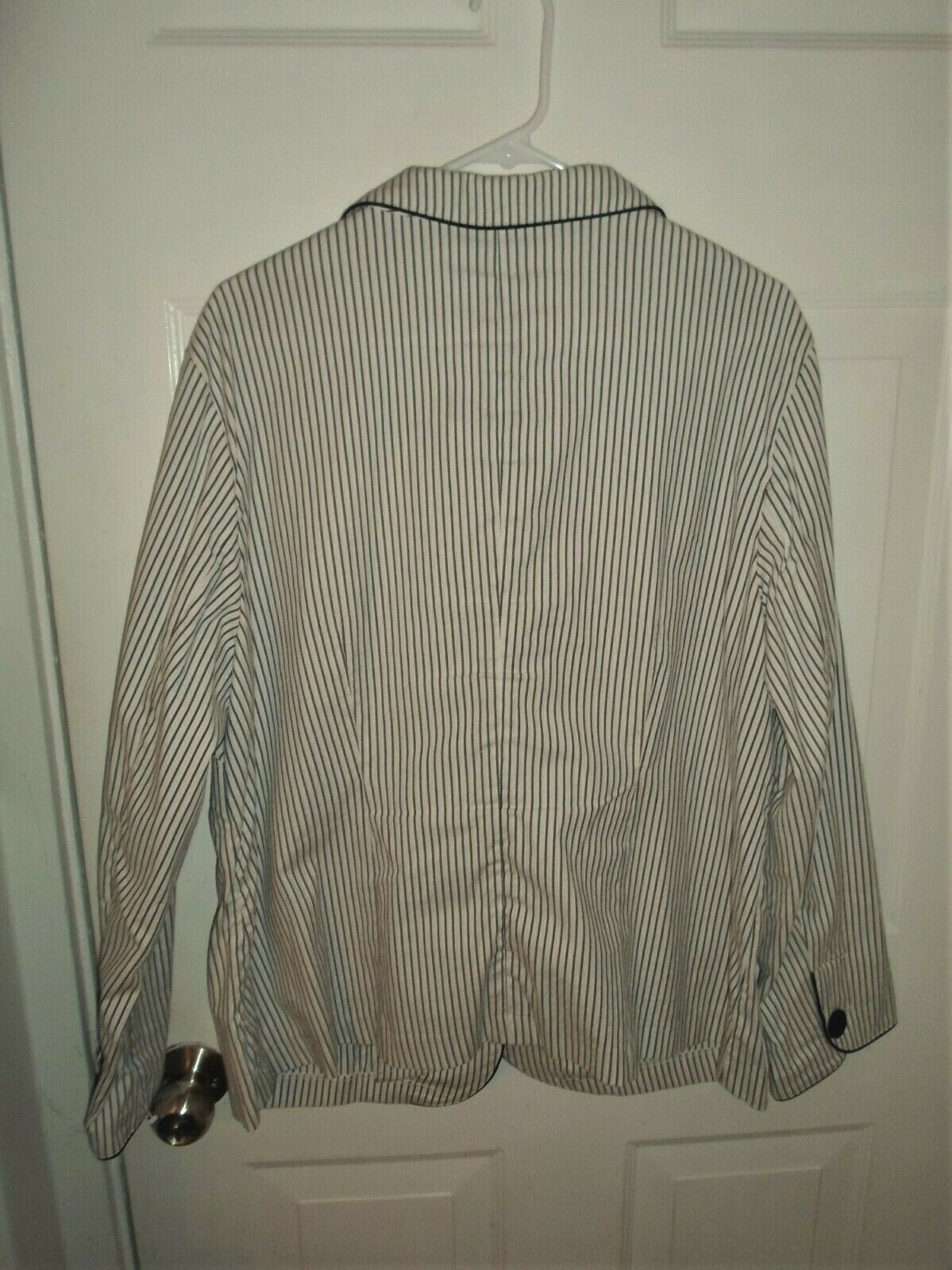 TALBOTS Sz 14W Cotton Spandex LS Gray & White Striped JACKET BLAZER 3-Button