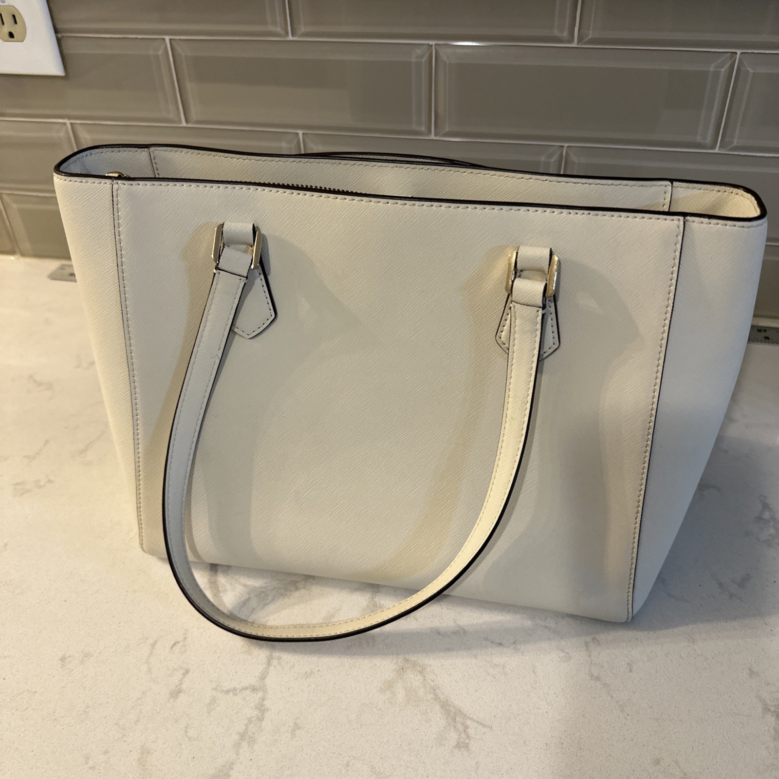 Tory Burch Tote Bag Shoulder Bag Robinson Medium Leather Ivory, Protective Bag.