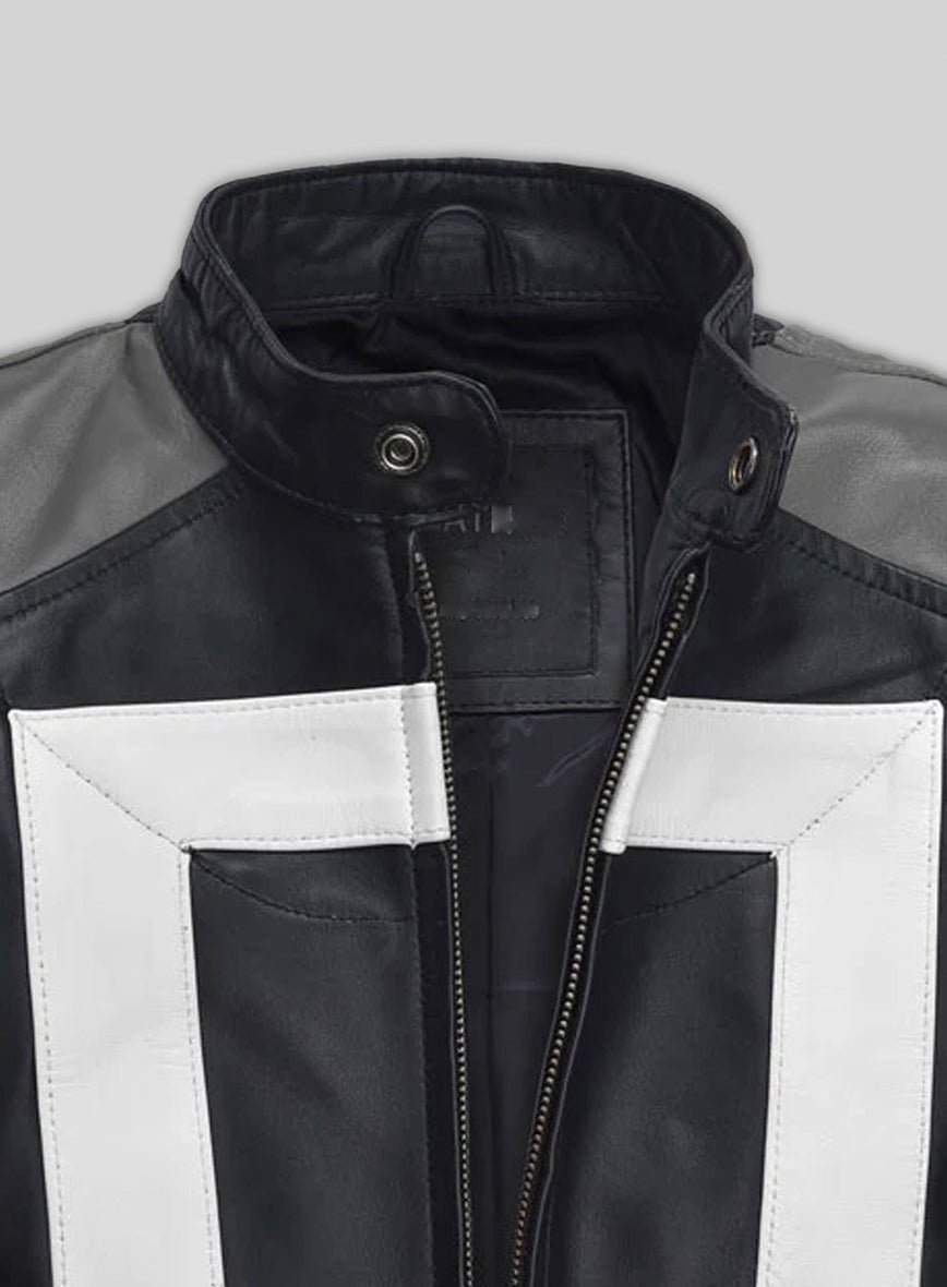 Men’s White Striped Black Leather Jacket Lambskin Handmade S M L XL 2XL 3XL NEW