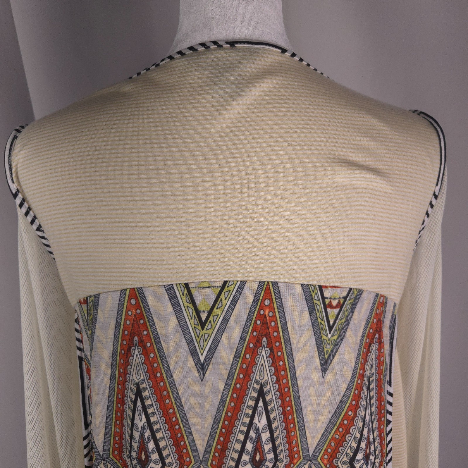 Womens Top Small Boho Tribal Print Mesh Tunic Handkerchief Hem Artsy Festival