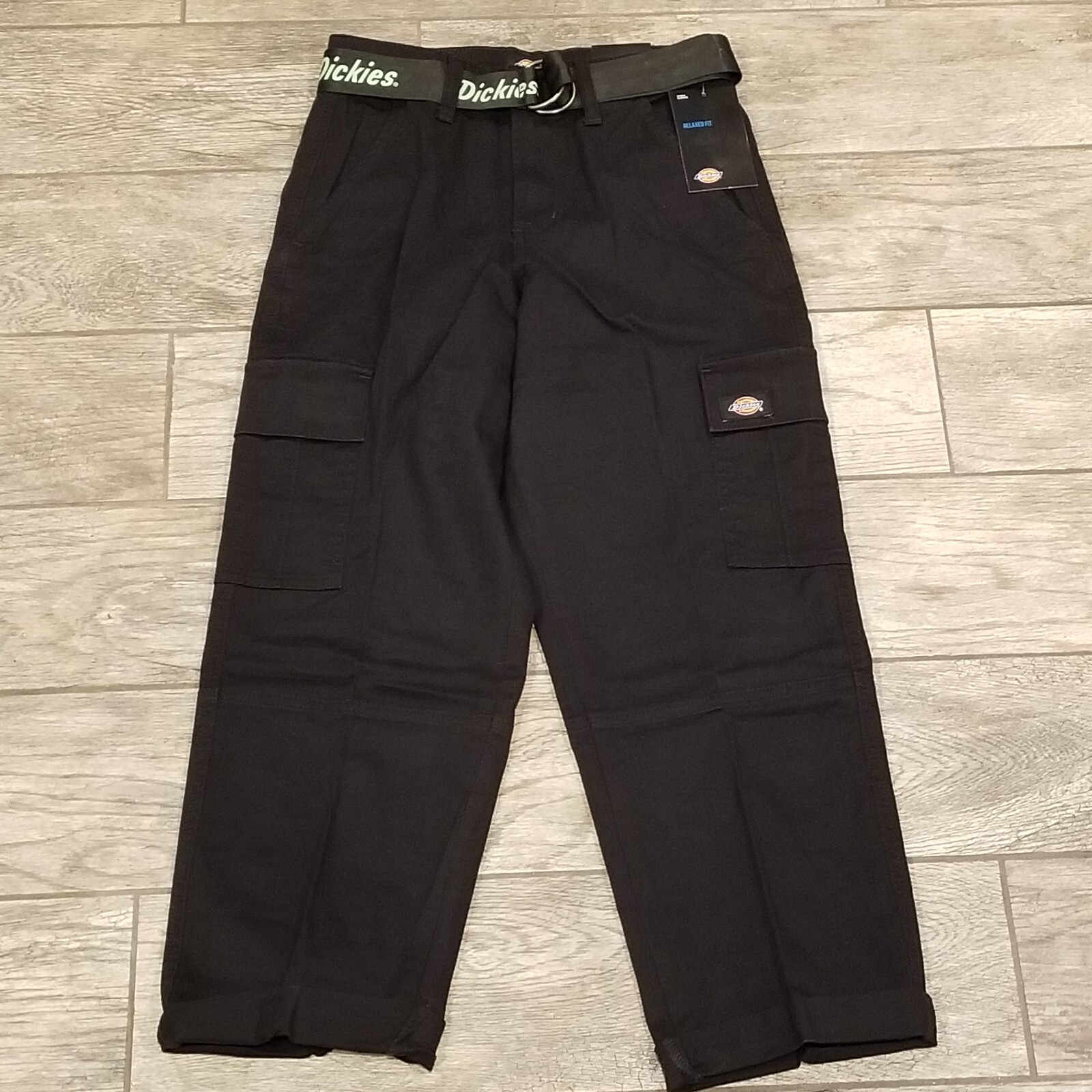 Dickies Women’s Relaxed Fit Cropped Cargo Pants Belt Belted Black New