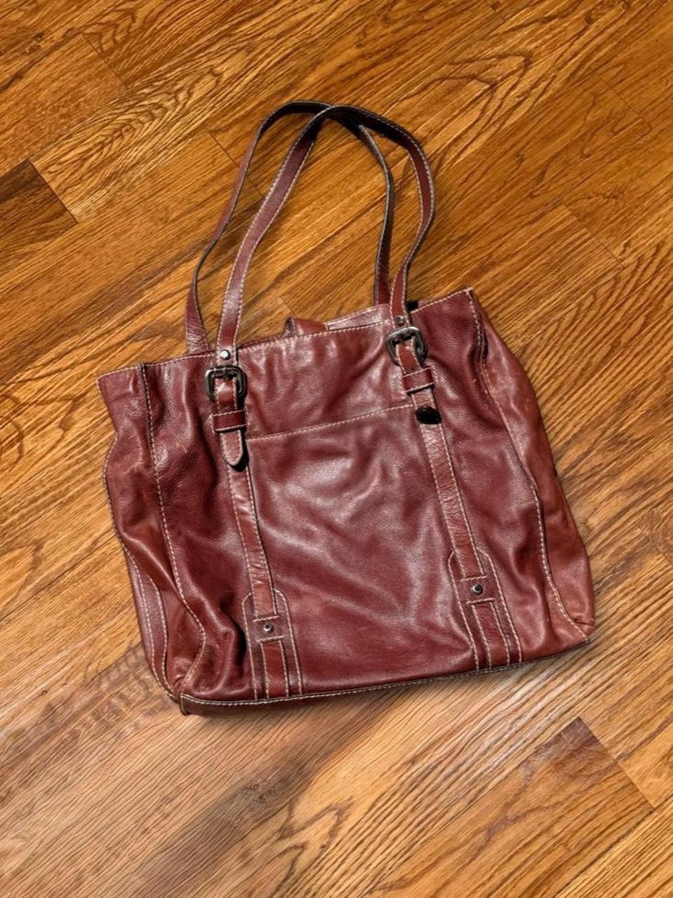 Fossil Women’s Brown Tote Bag Double Handles Snap Closure Buckle, Lined