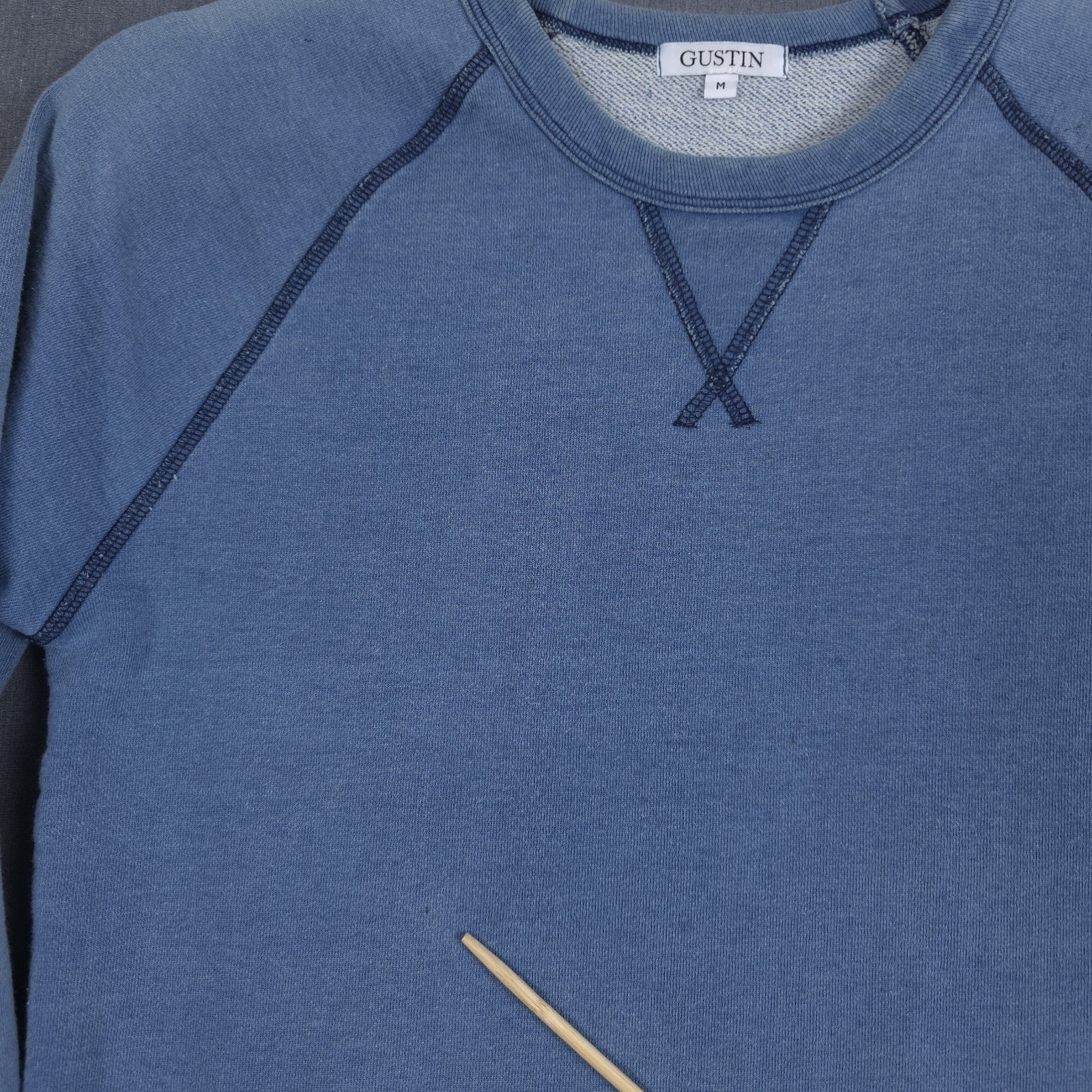 Gustin Indigo Contrast Stitch Crewneck Sweatshirt Mens Medium Faded Distressed