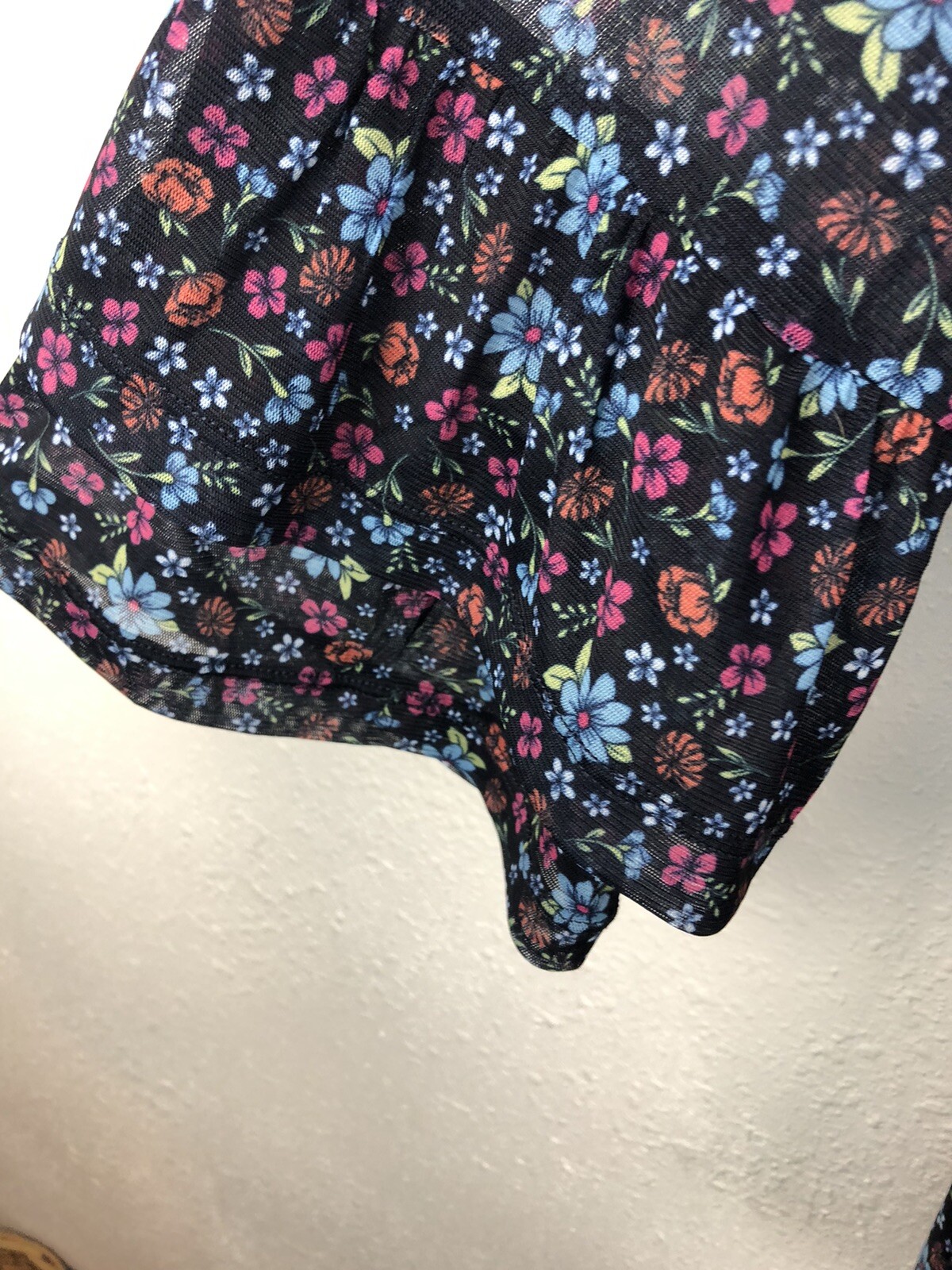 Christopher & Banks Top SZL Navy Blue Floral 3/4 Bell Sleeves Tassels Womens A17
